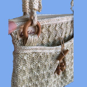 Vintage cream woven boho shoulder bag ^^^