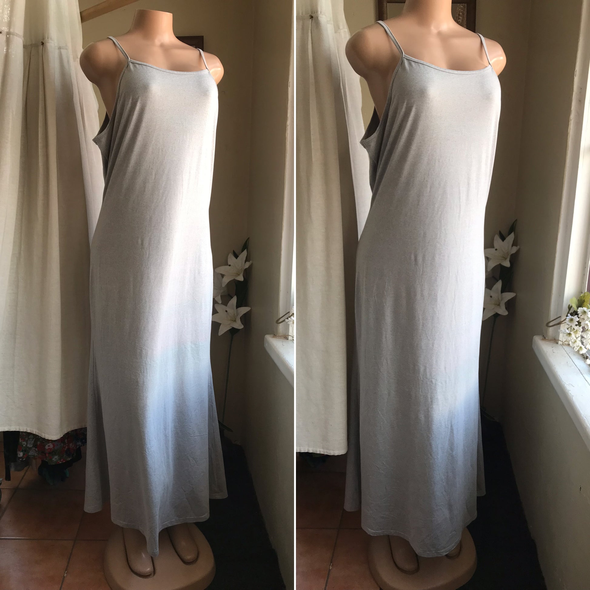 grey maxi spaghetti dress . /xl