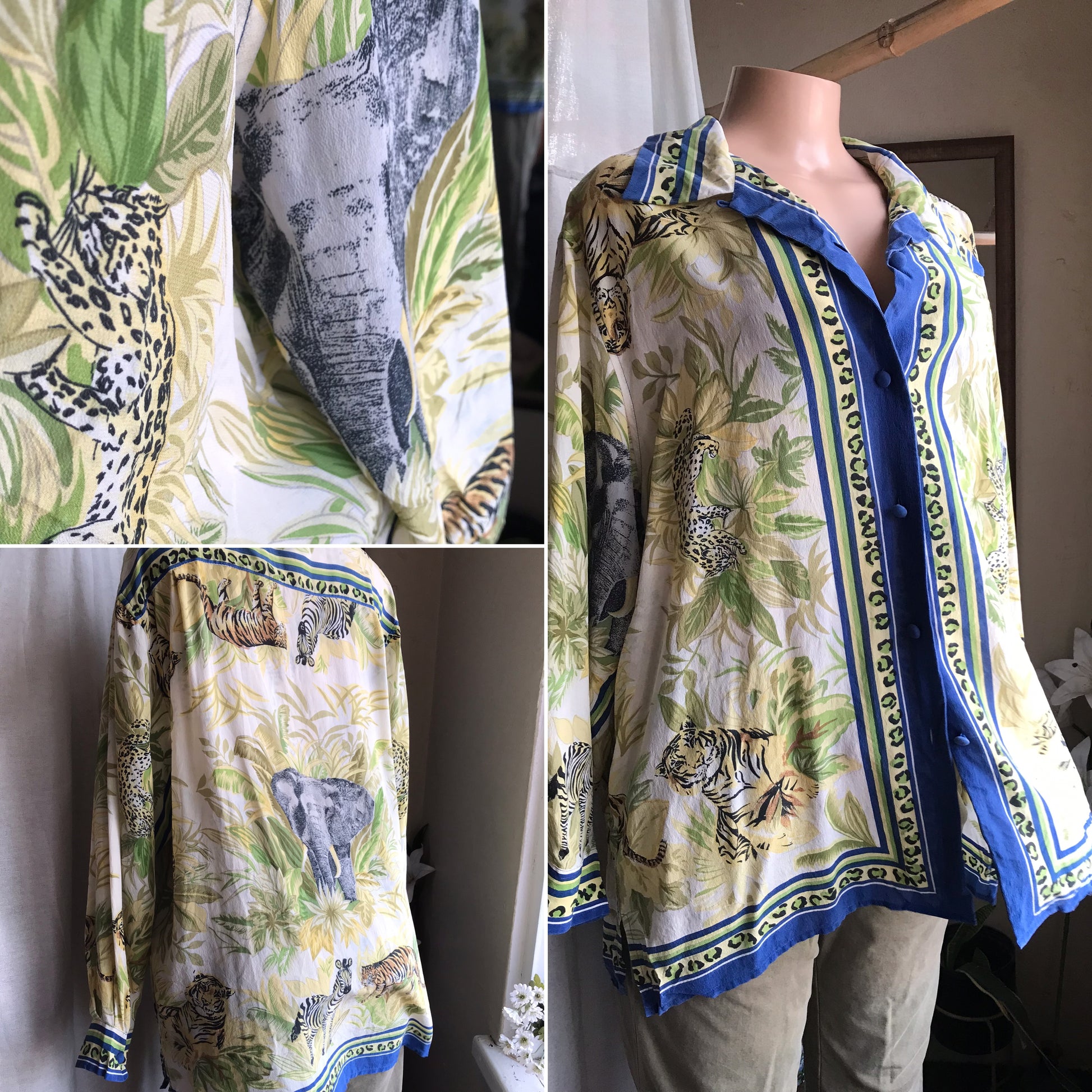 100% silk jungle print button shirt ... /xl