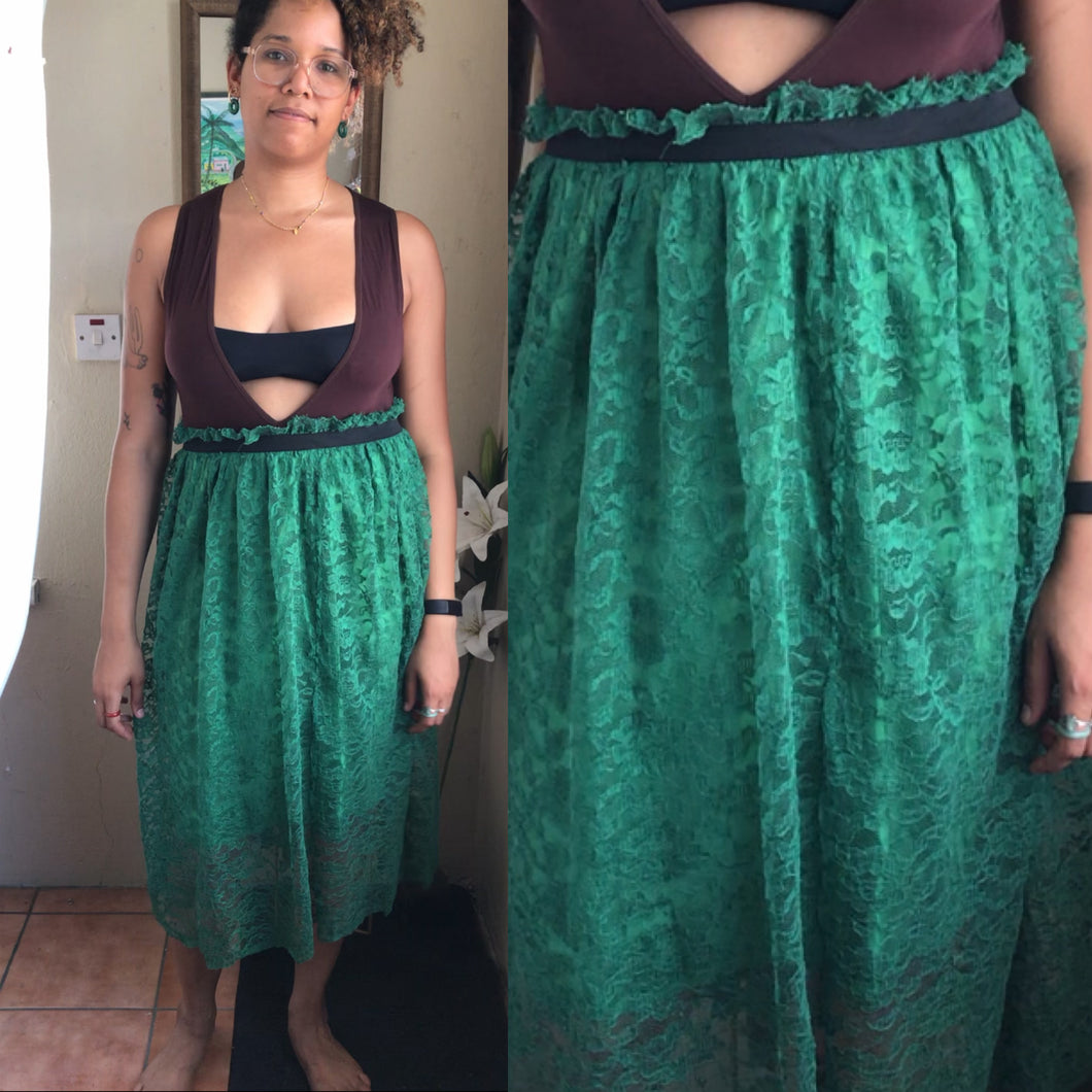 Vintage Green lace long skirt ^^^ one size