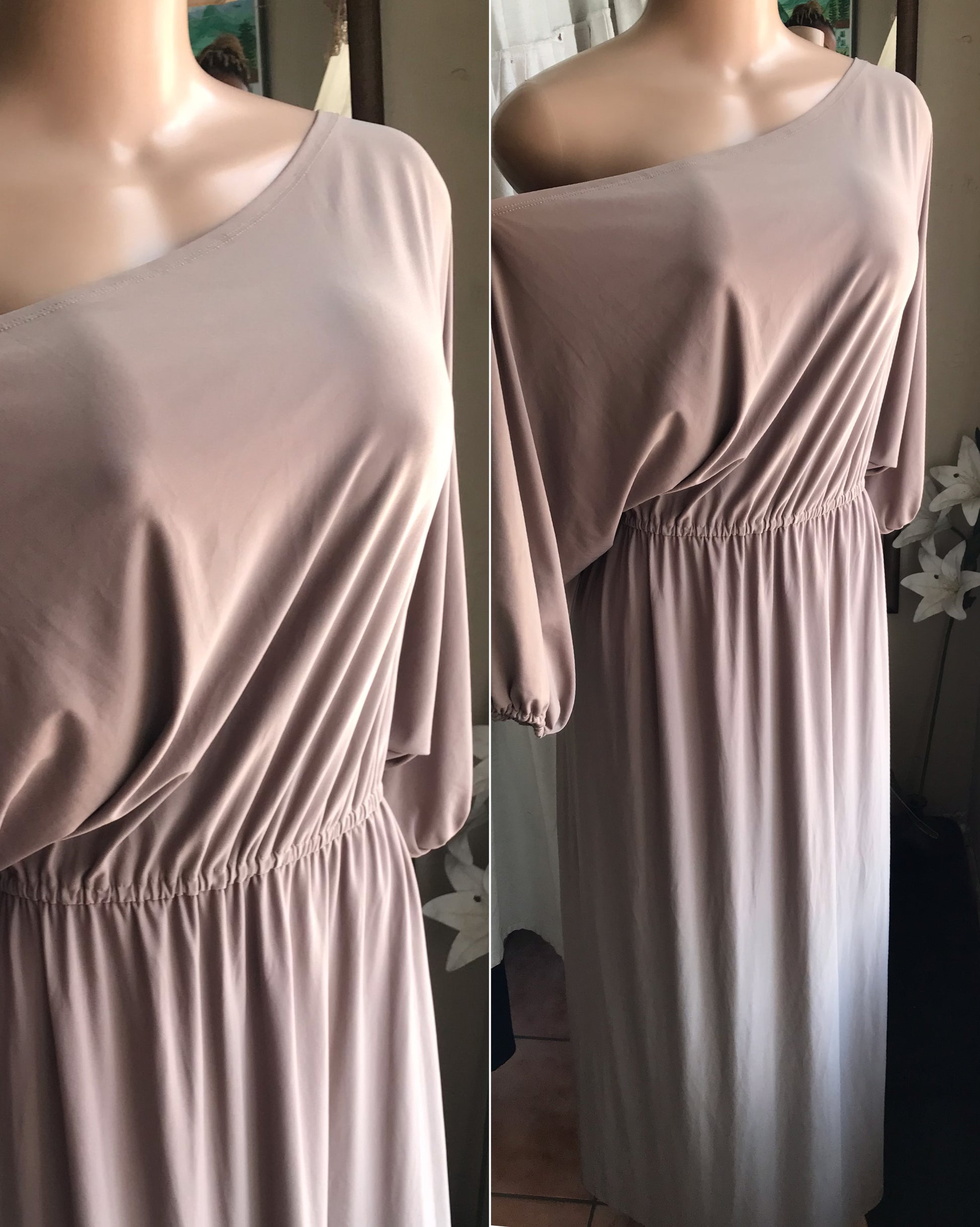 nude champagne off the shoulder maxi dress gown  /xl to 2x
