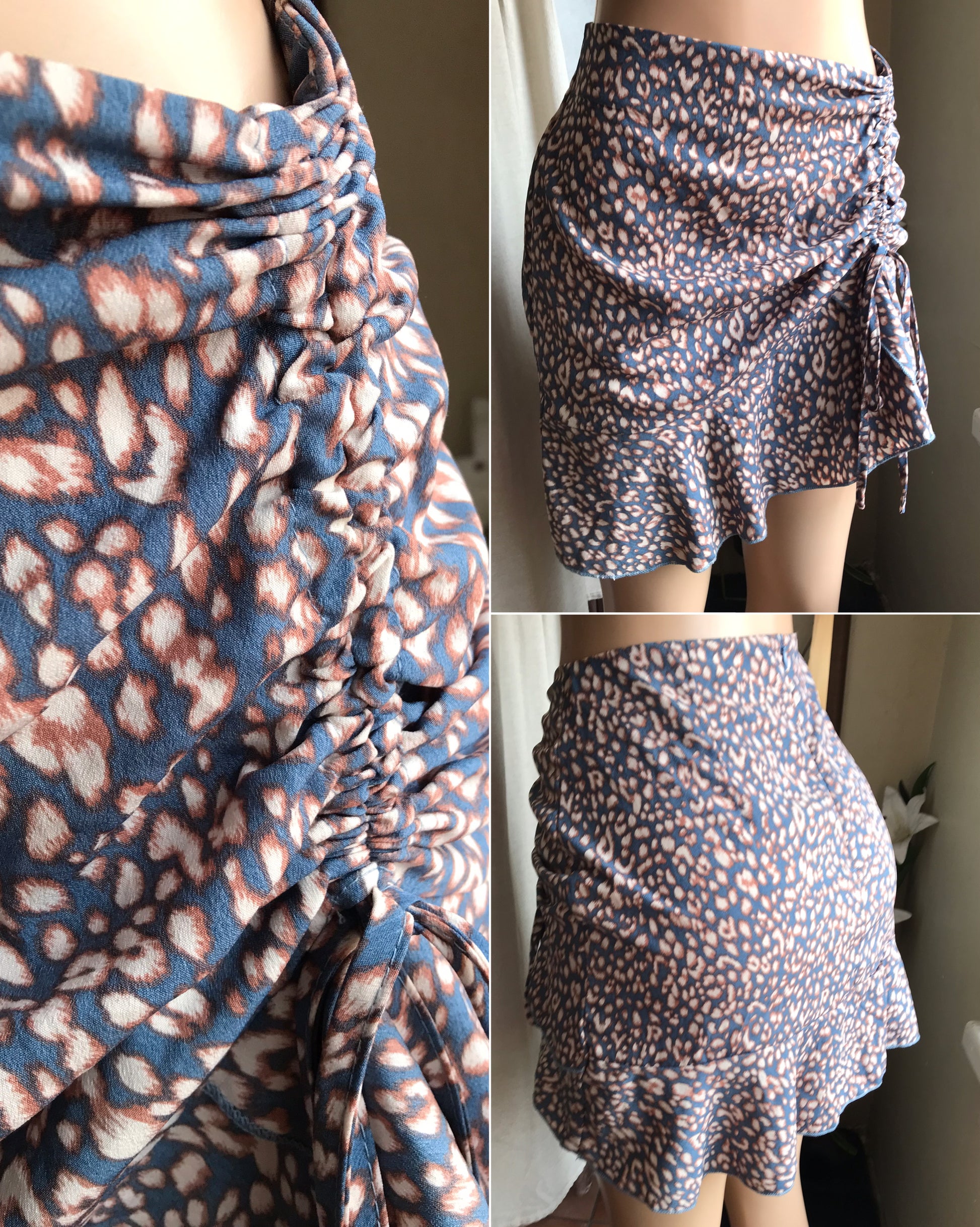 blue print ruche mini skirt string . Large