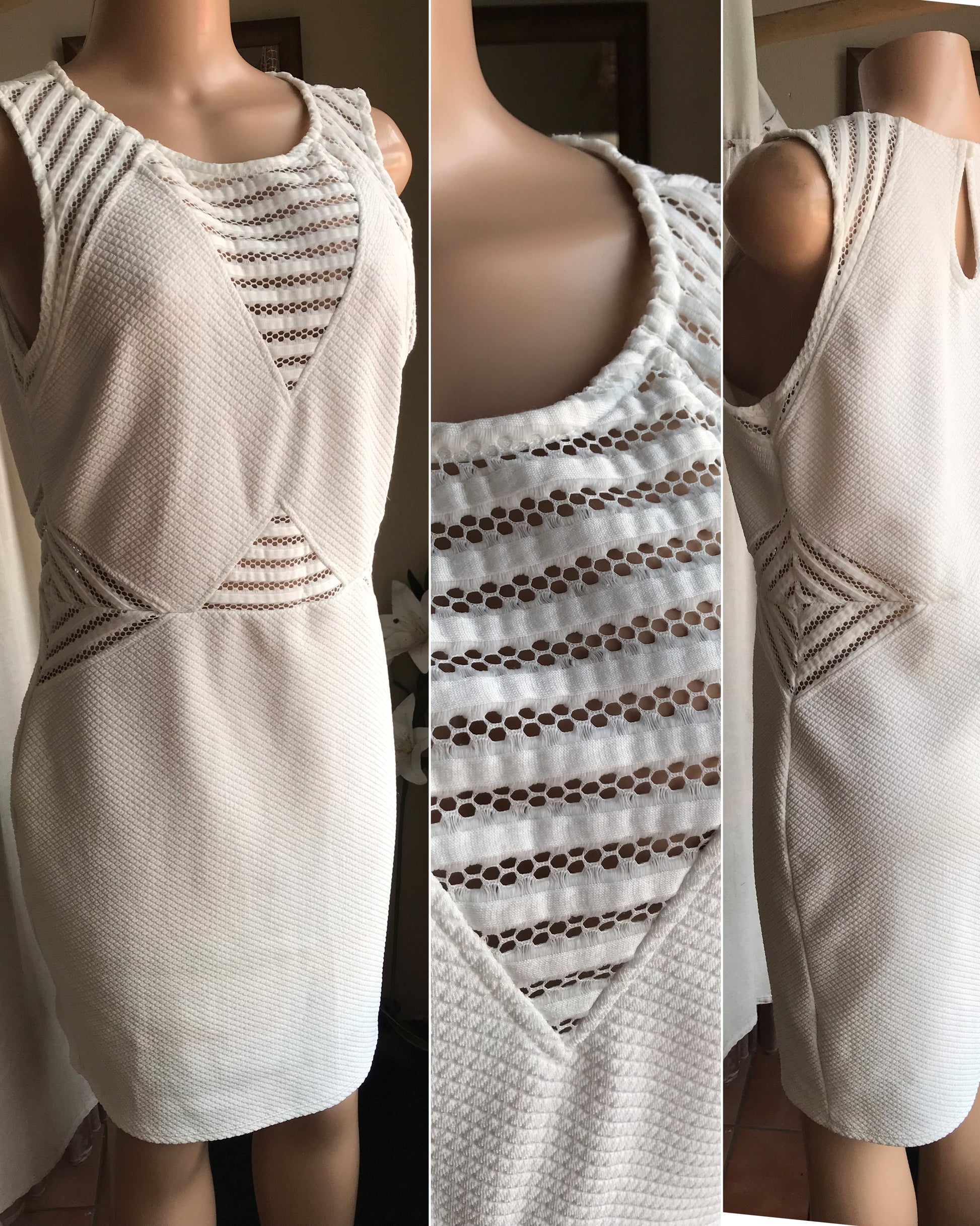 white texture semi formal dress eyelet /xl