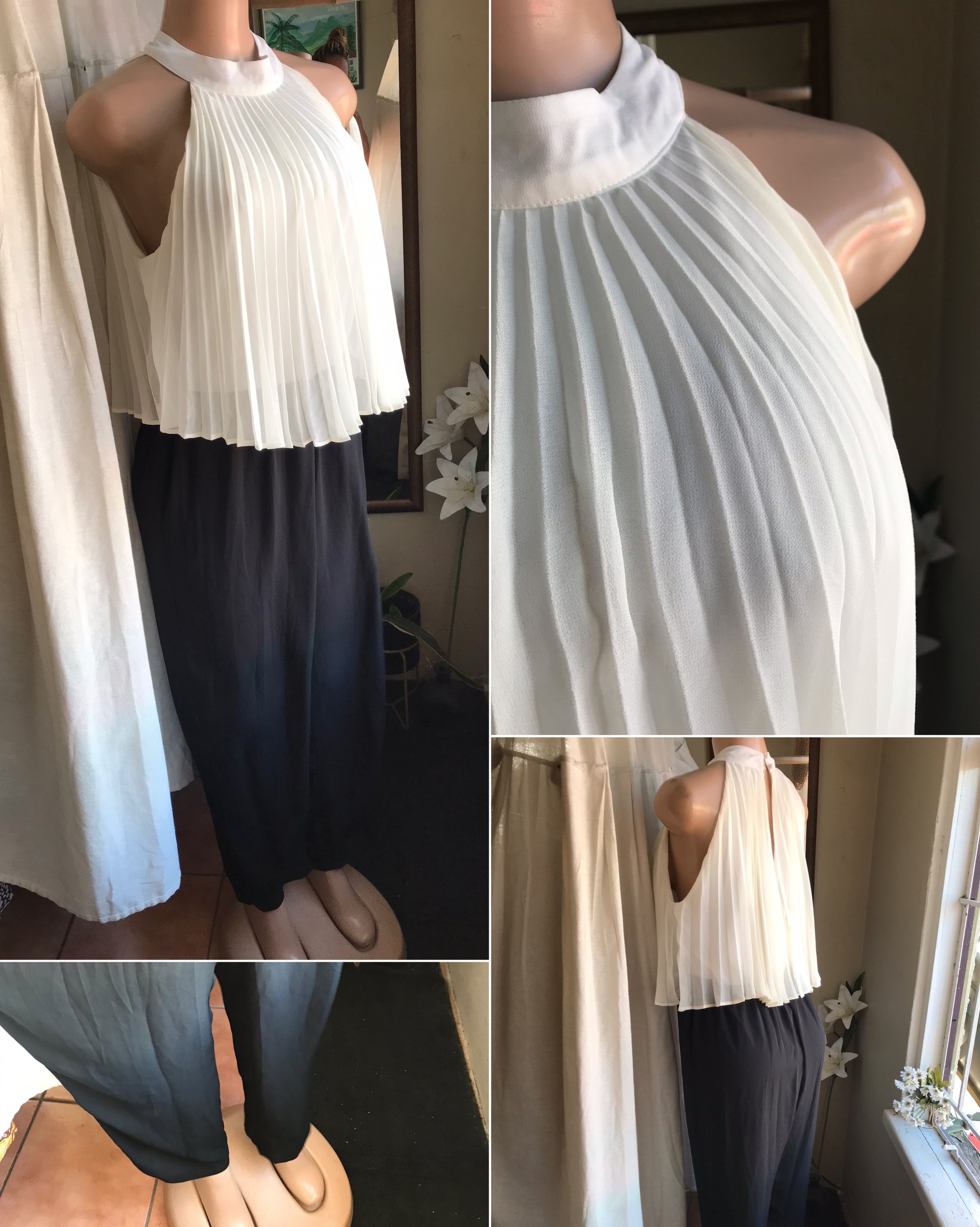 Black and white pleat jumpsuit semi formal ~~~ m