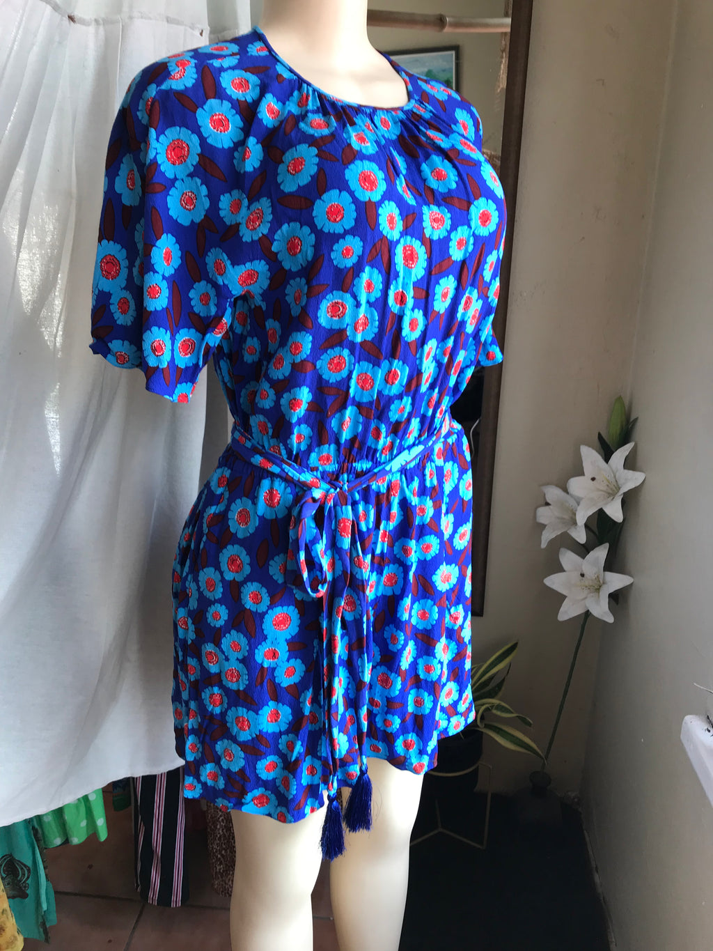 Kate Spade Blue Tangier Romper tassel tied ~~~ S/M