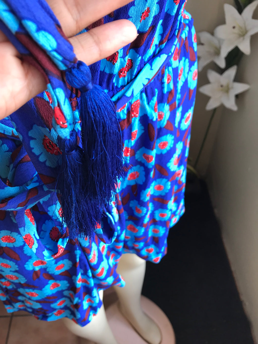 Kate Spade Blue Tangier Romper tassel tied ~~~ S/M