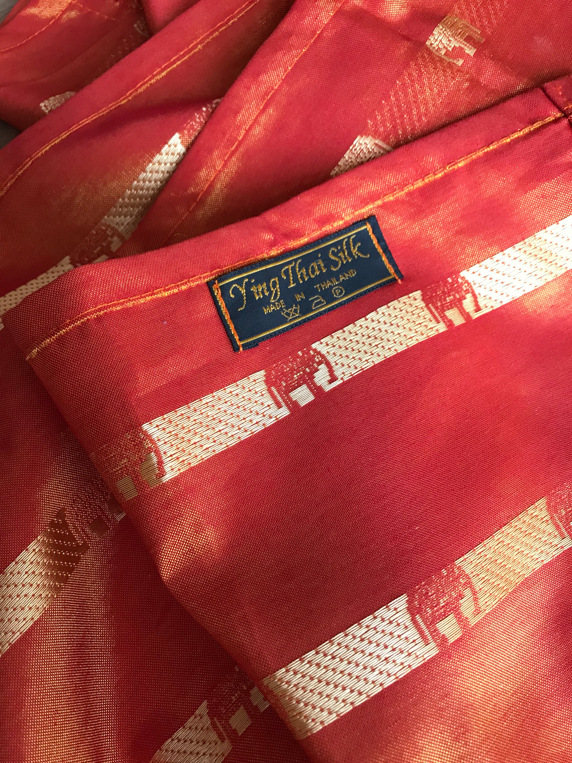 Thai Silk Orange elephant print wrap skirt one size