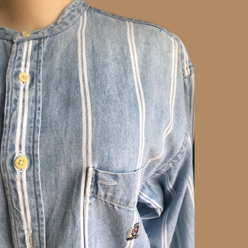 80s Vintage denim Stripe button shirt