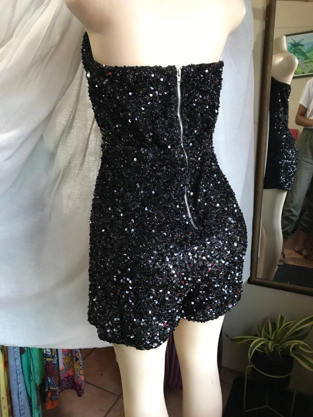 black sequin occasion romper v wire stretch  ~~~ L