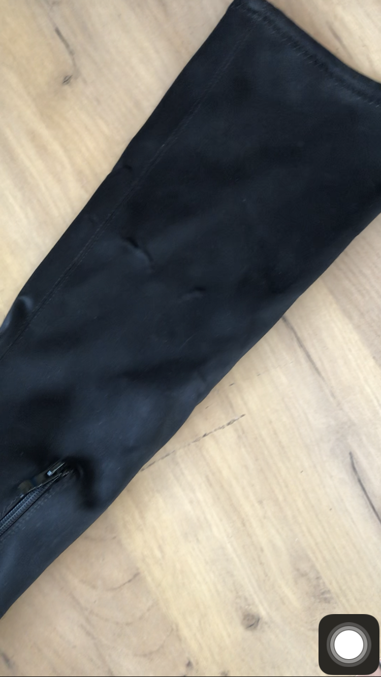 black thigh high peep toe boots  /// size 8 / 8.5