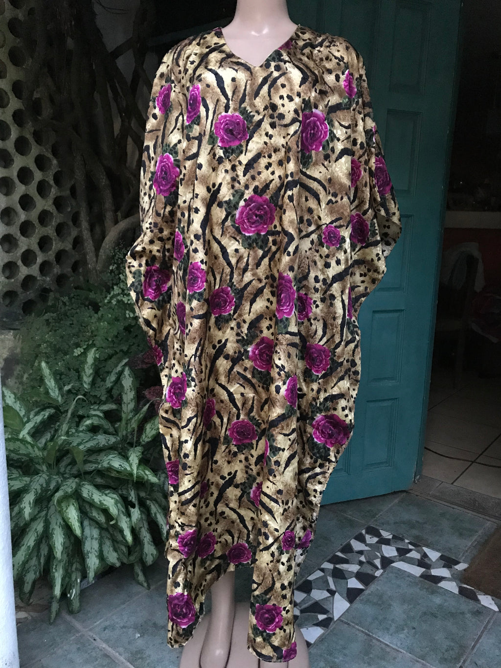 Vintage brown rose maxi kaftan dress . One size
