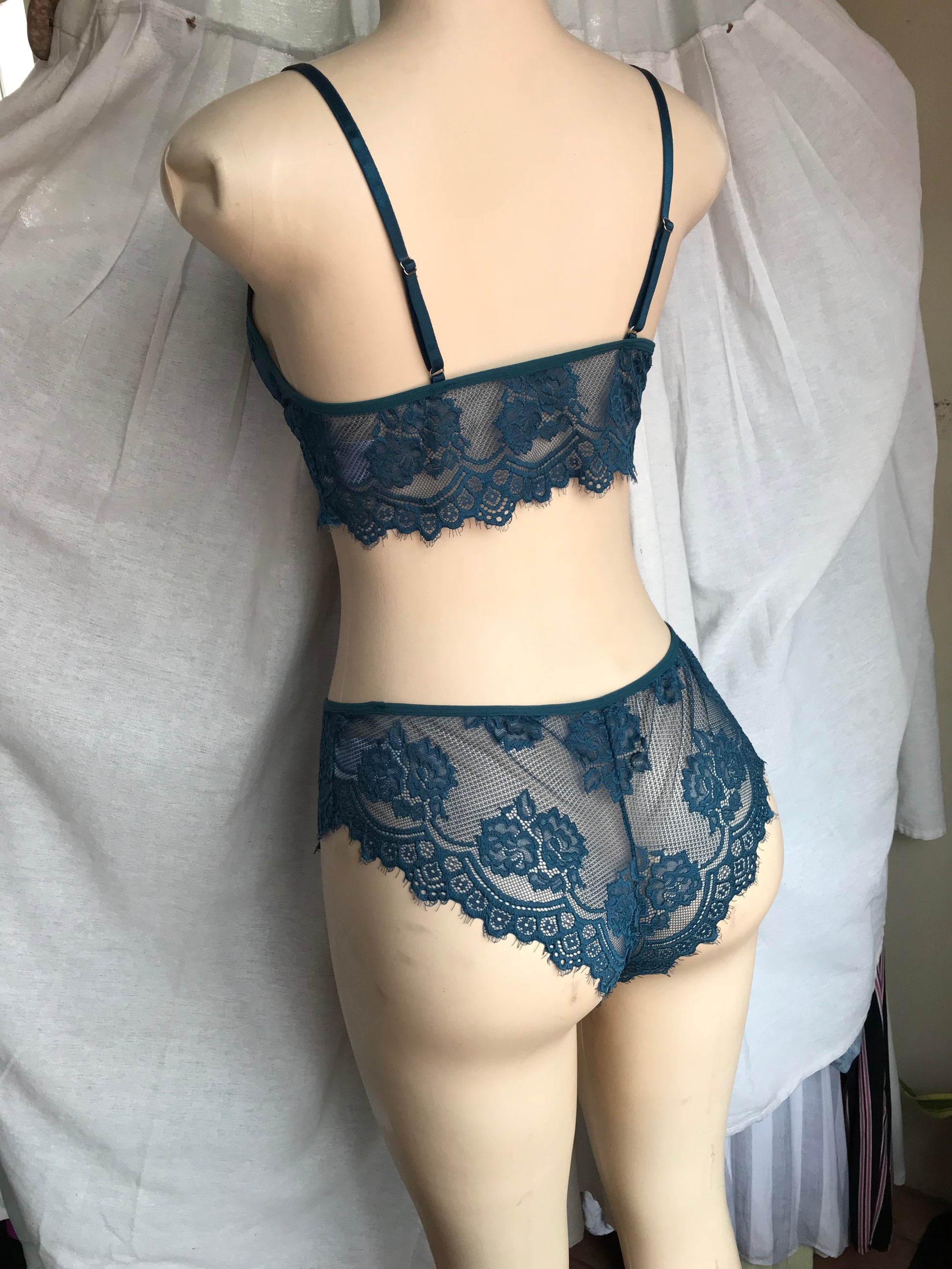 New Teal mesh lingerie set L