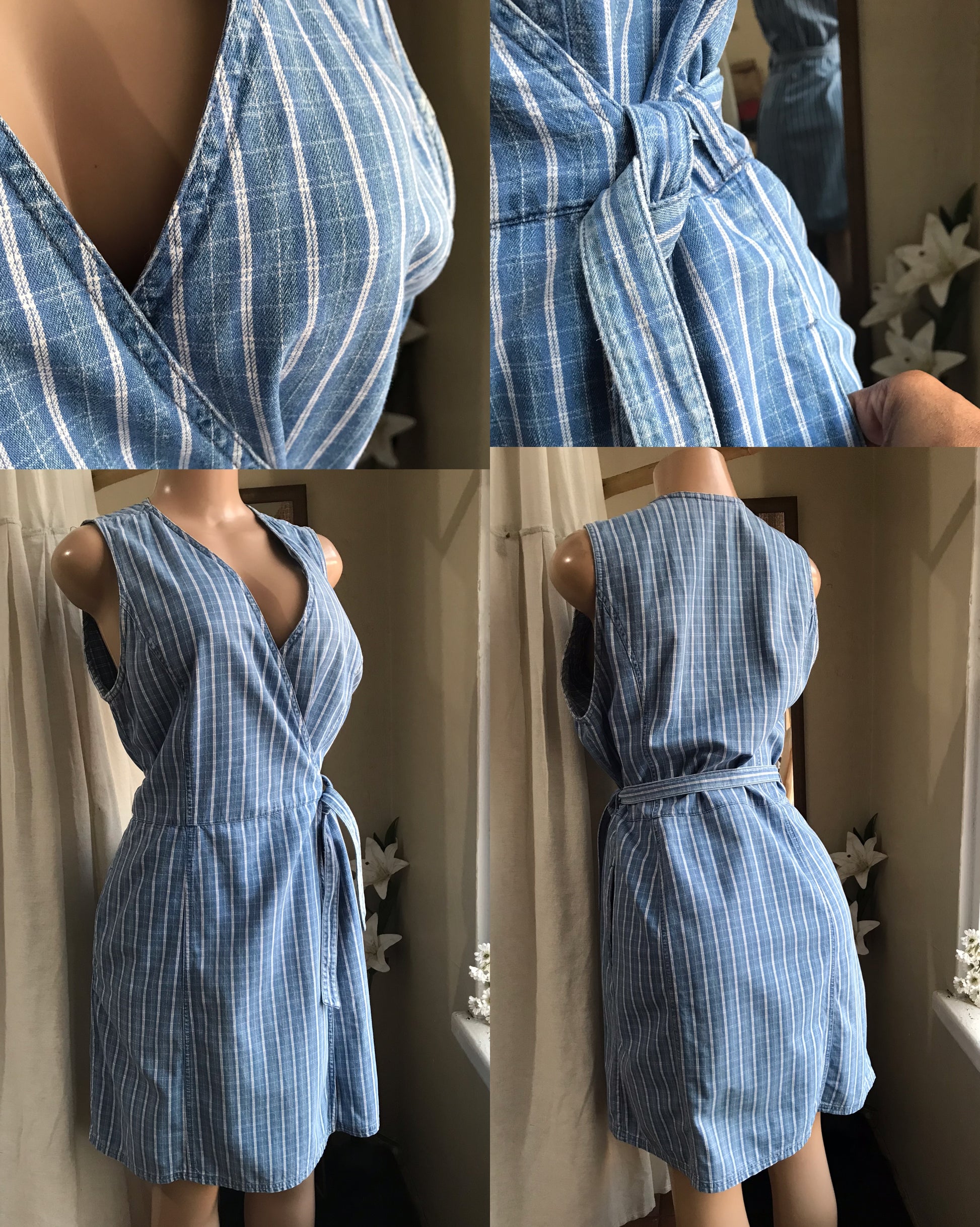 vintage denim stripe wrap dress sleeveless  . Large