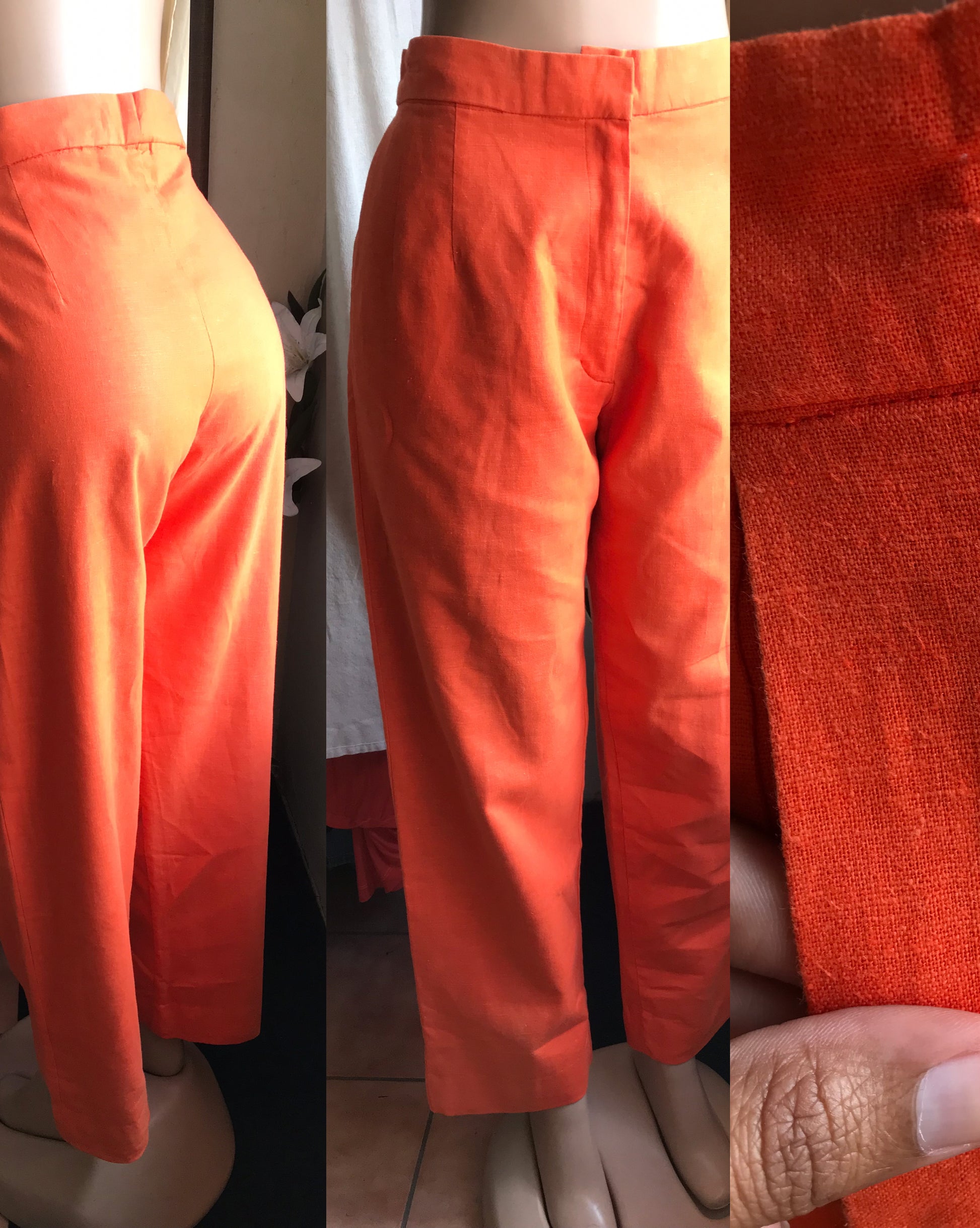 linen orange tailored pant with pockets ::: m ,,,
