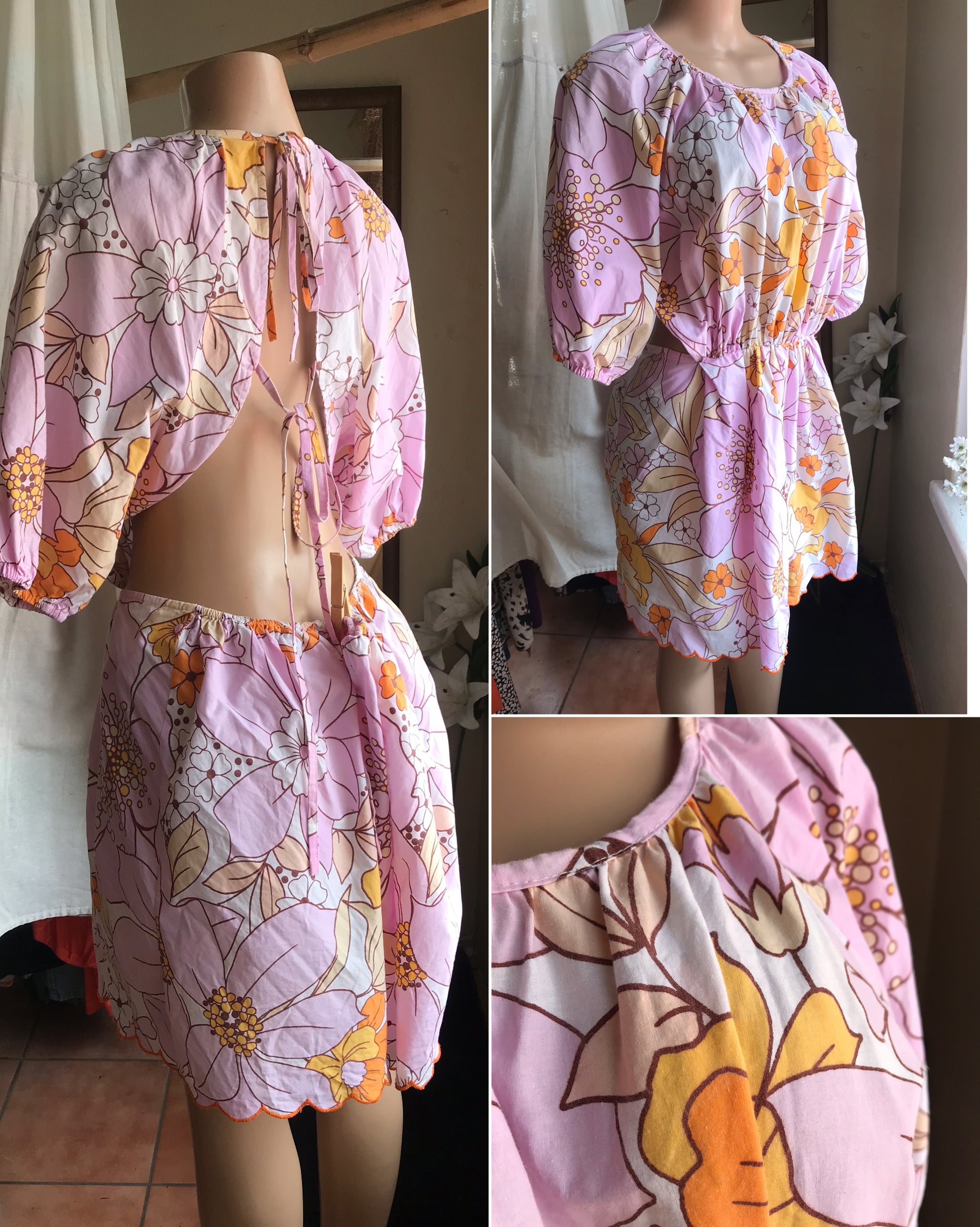 light pink open back floral print mini dress  ... /xl to 2x ,,, cotton