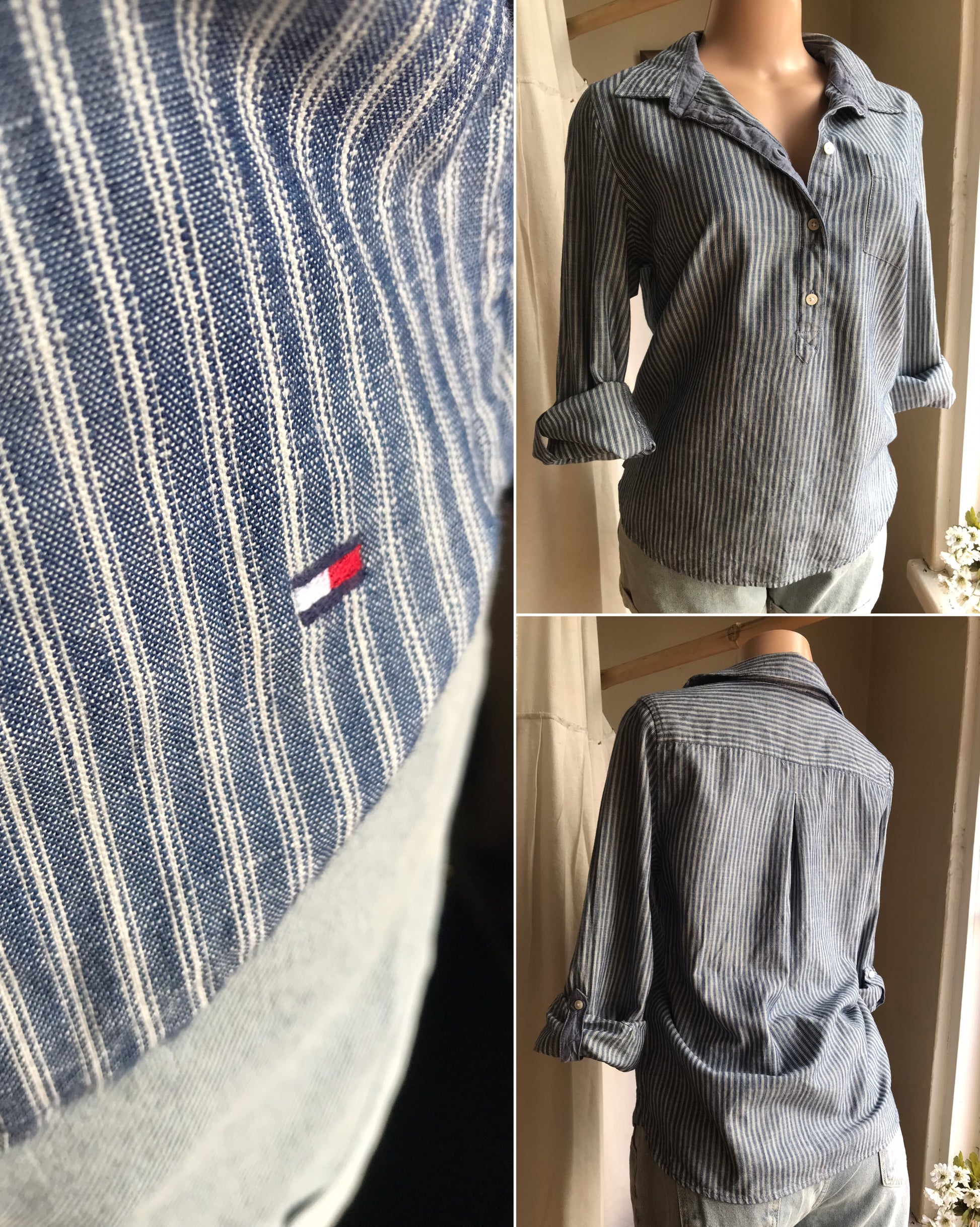 Tommy Hilfiger navy stripe cuffed shirt ... m ,,, cotton blend