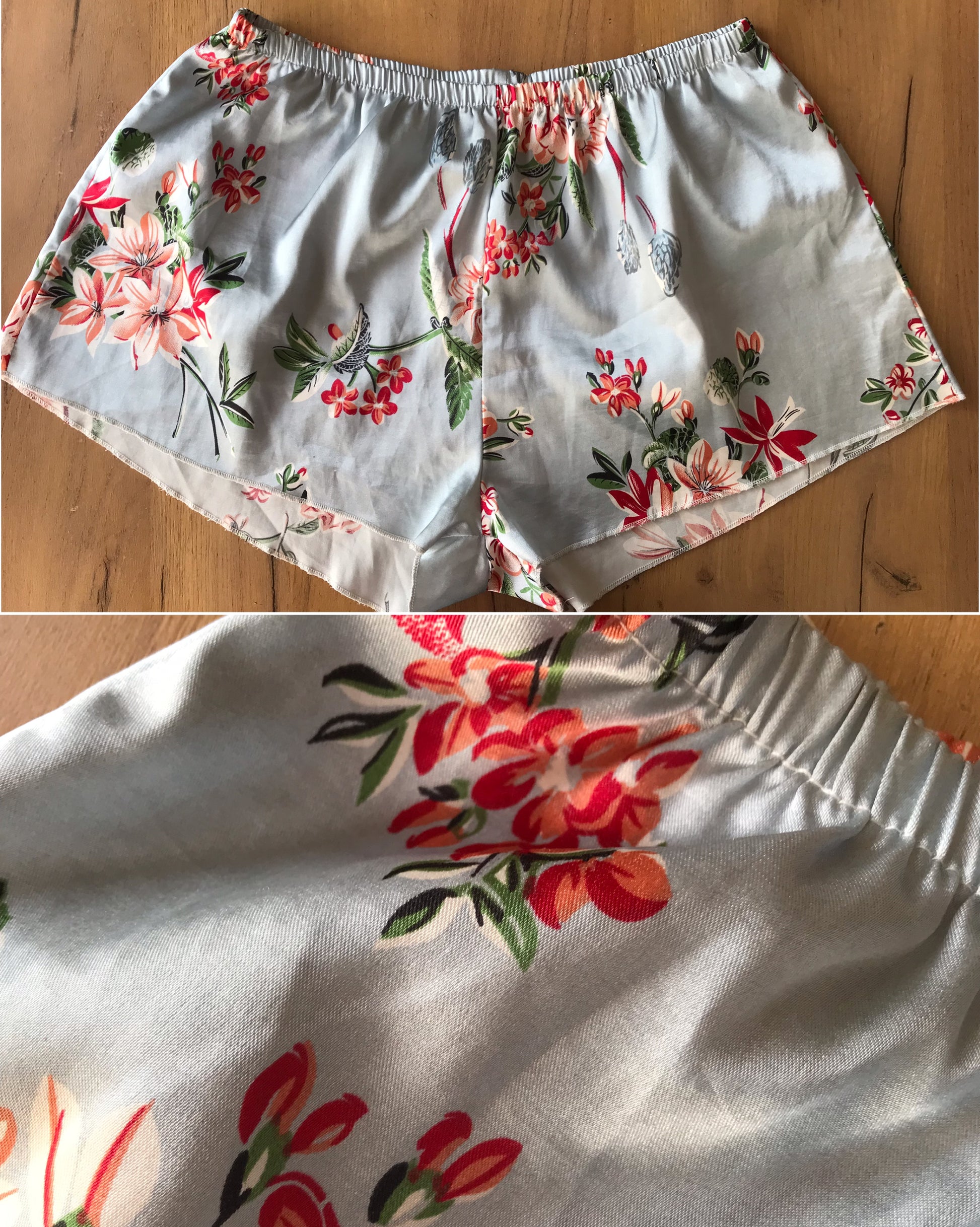 silky floral sleep shorts . m : blue