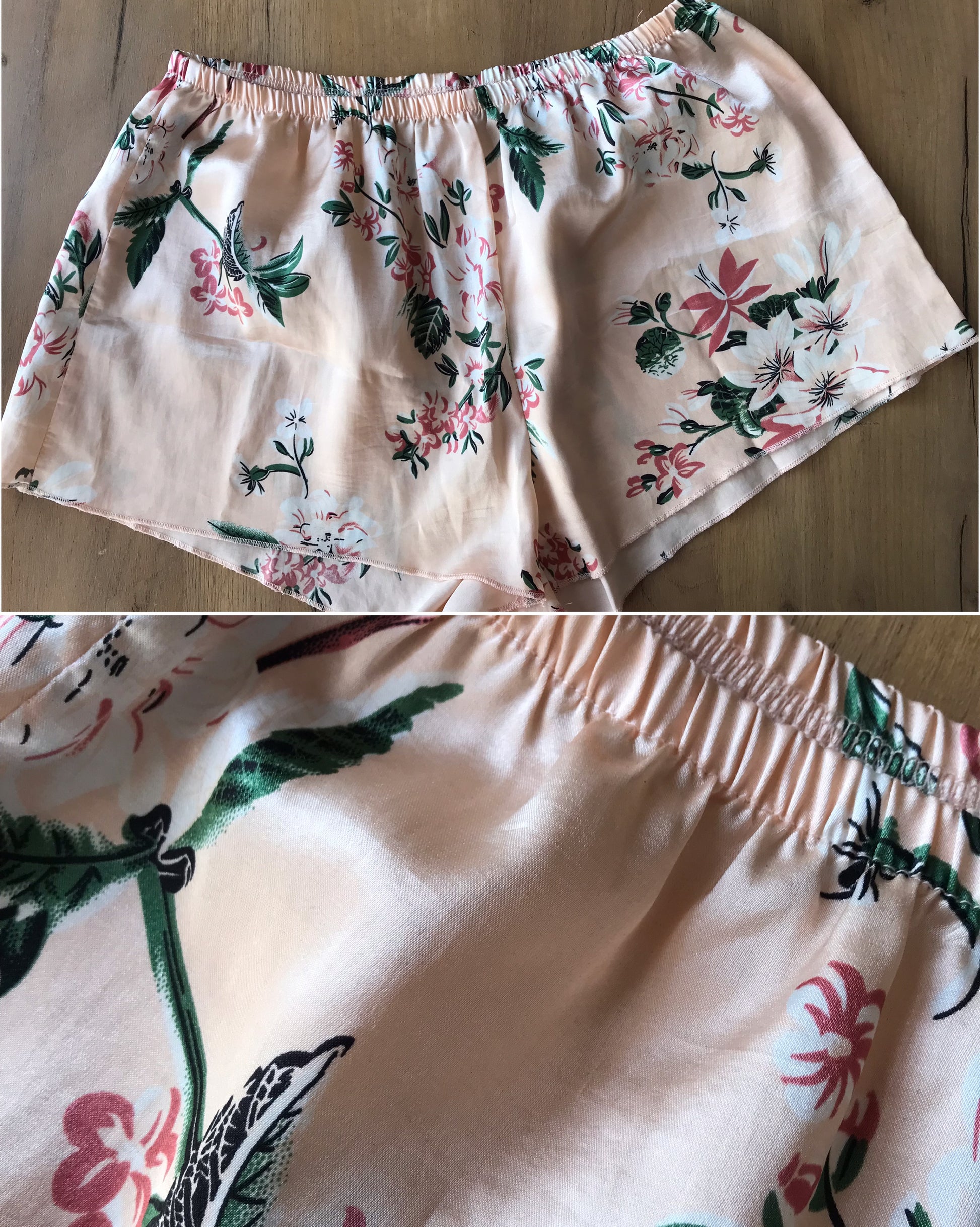 silky floral sleep shorts . m : cream