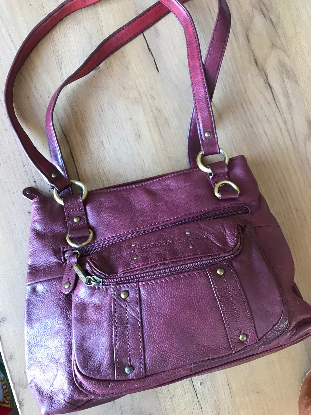 vintage deep red leather shoulder bag ^^^