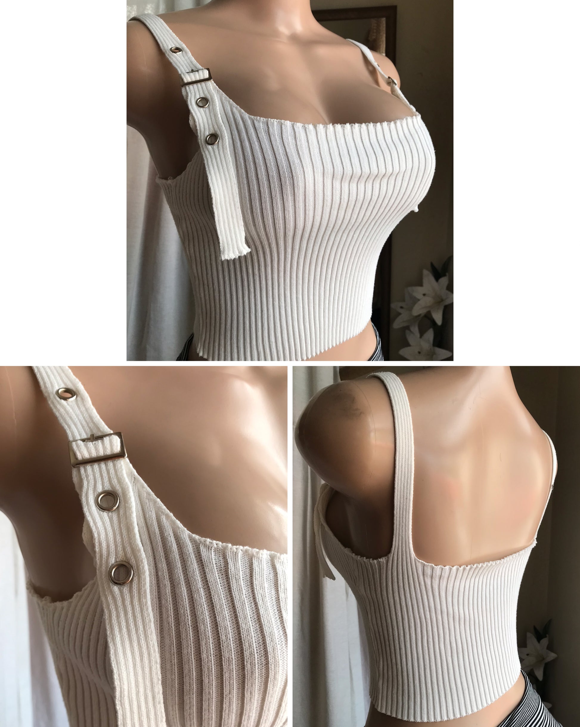white ribbed buckle crop top ... one size fits most