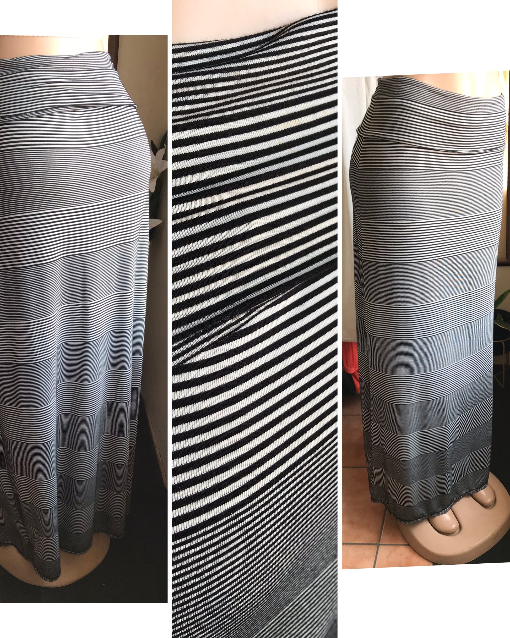 b&w stripe maxi skirt folding waist . s/m