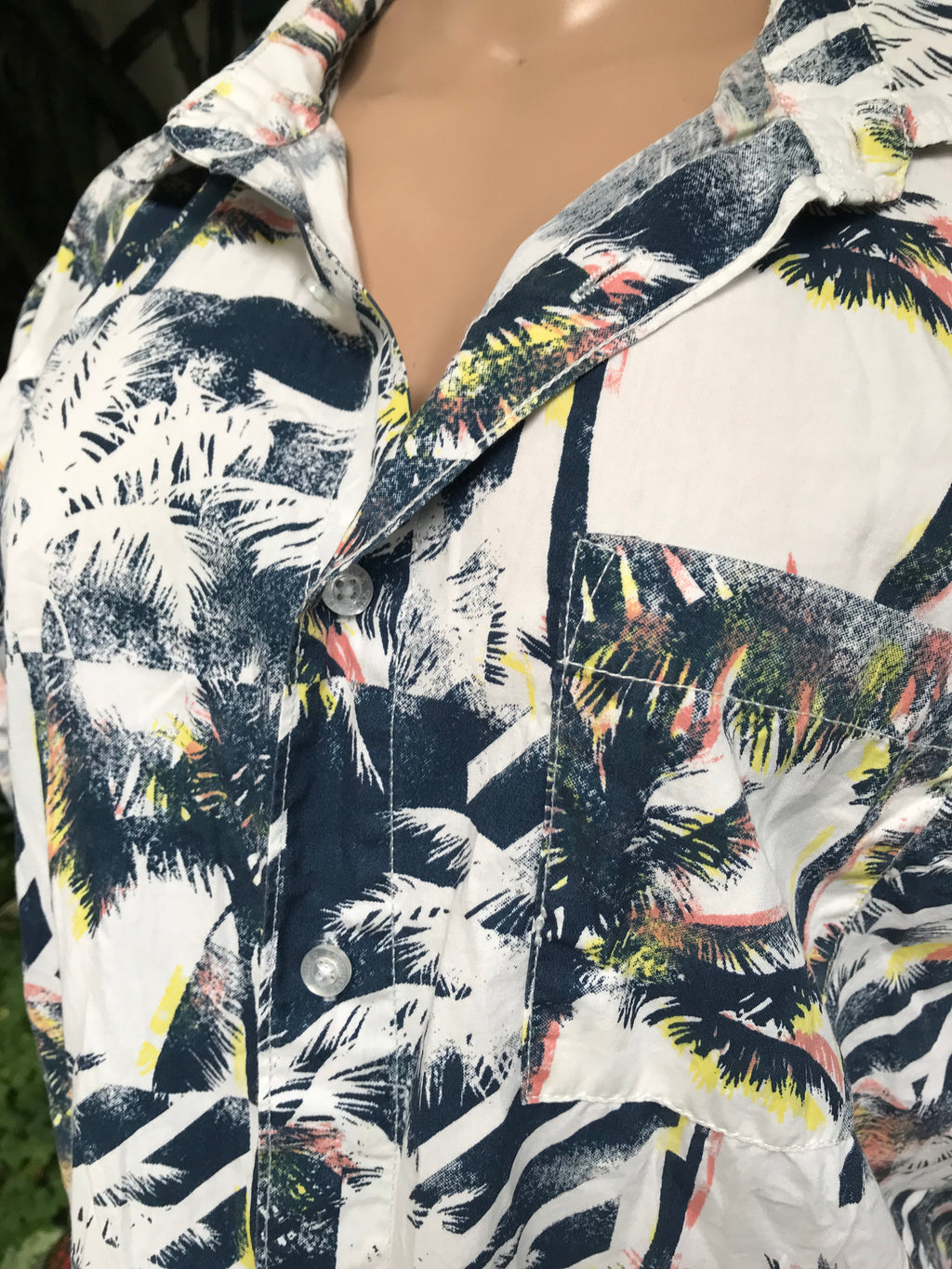 palm print navy mens button shirt ... M