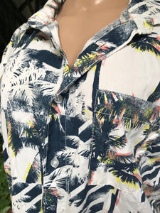 palm print navy mens button shirt ... M