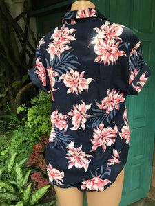 Express 100% cotton navy tropical floral mens button shirt ... L ,,,