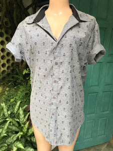 cotton blend grey anchor print shirt mens ... L,,,