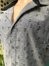 Load image into Gallery viewer, cotton blend grey anchor print shirt mens ... L,,,
