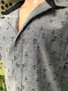 cotton blend grey anchor print shirt mens ... L,,,