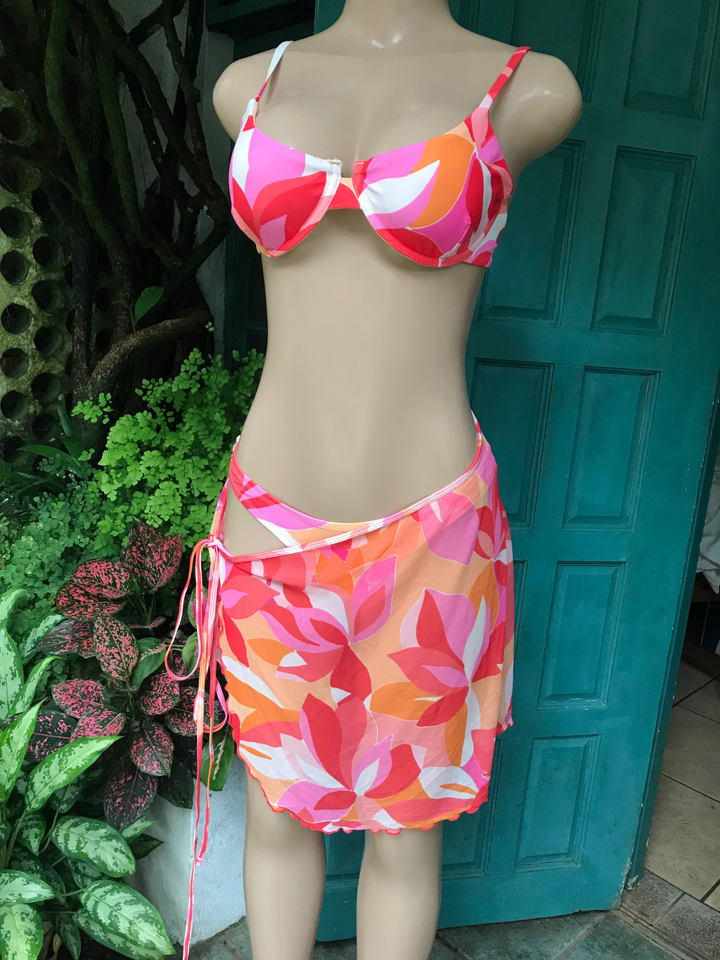 New Jessica Simpson retro bikini 3 piece set S