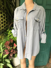 Load image into Gallery viewer, converse brand linen blend grey button shirt cuffed mens ... L ,,,
