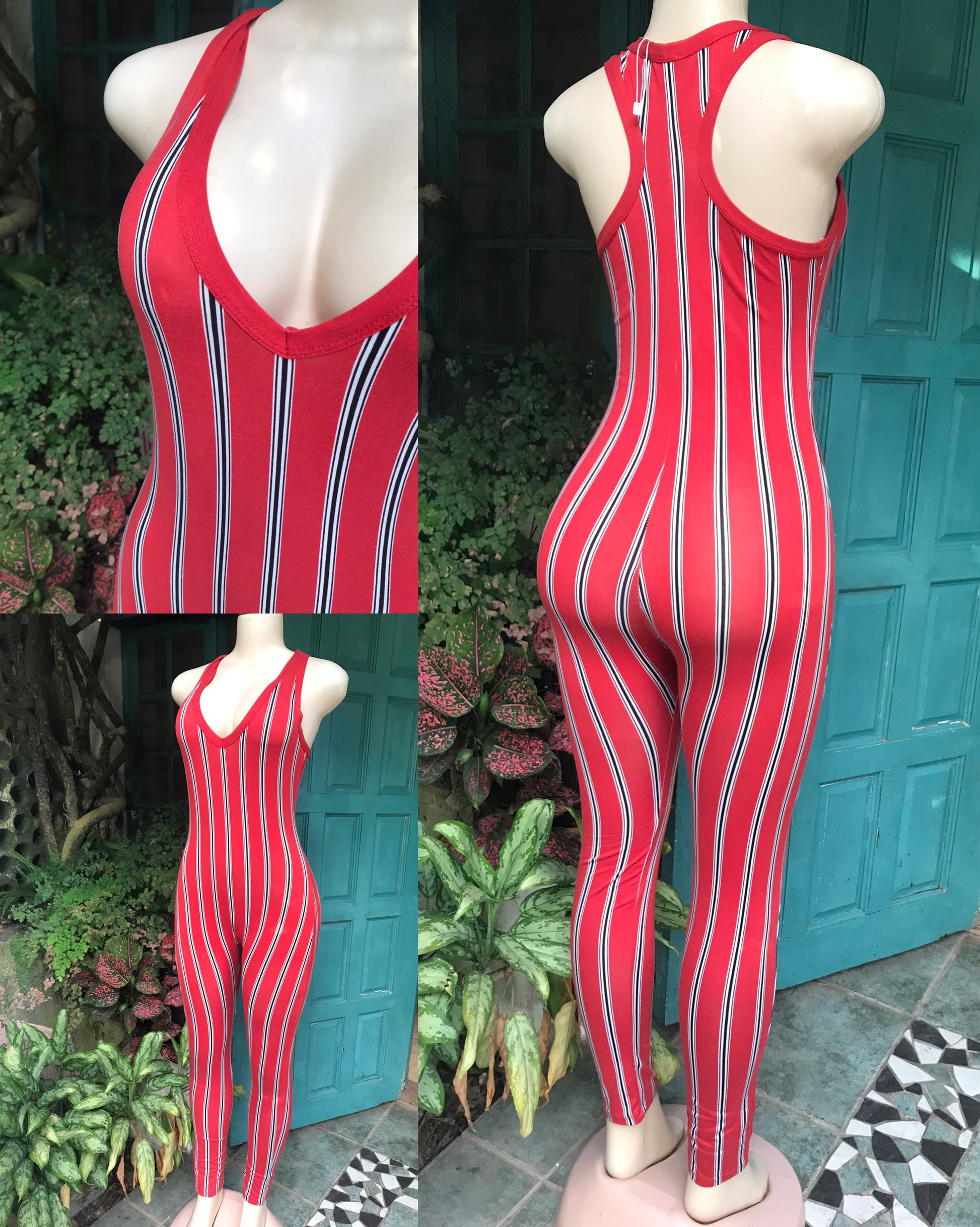 unworn soft stripe jumpsuit red ~~~ s