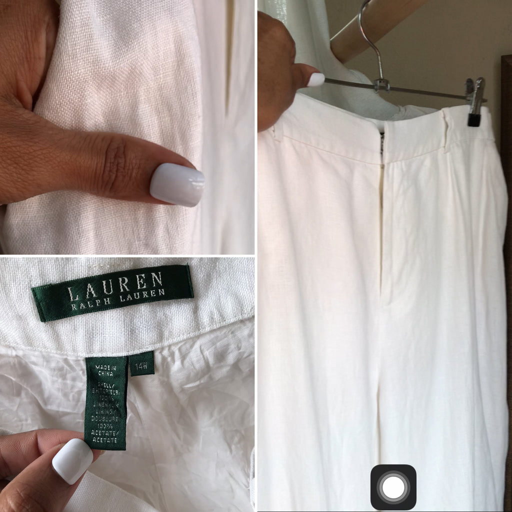 Ralph Lauren White Linen Pants ::: w35 to w36b/XL ,,, with Pockets