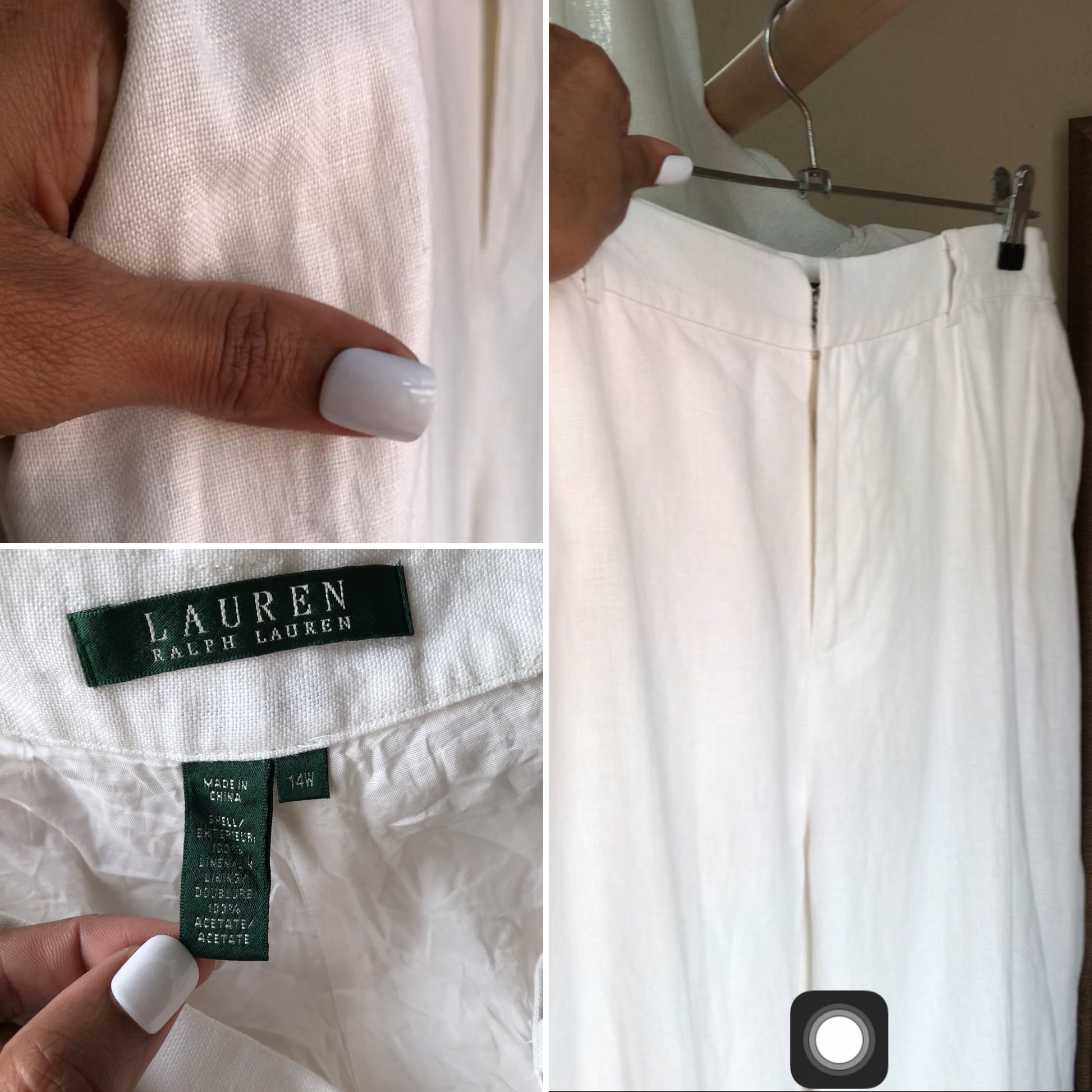 Ralph Lauren White Linen Pants ::: w35 to w36b/XL ,,, with Pockets