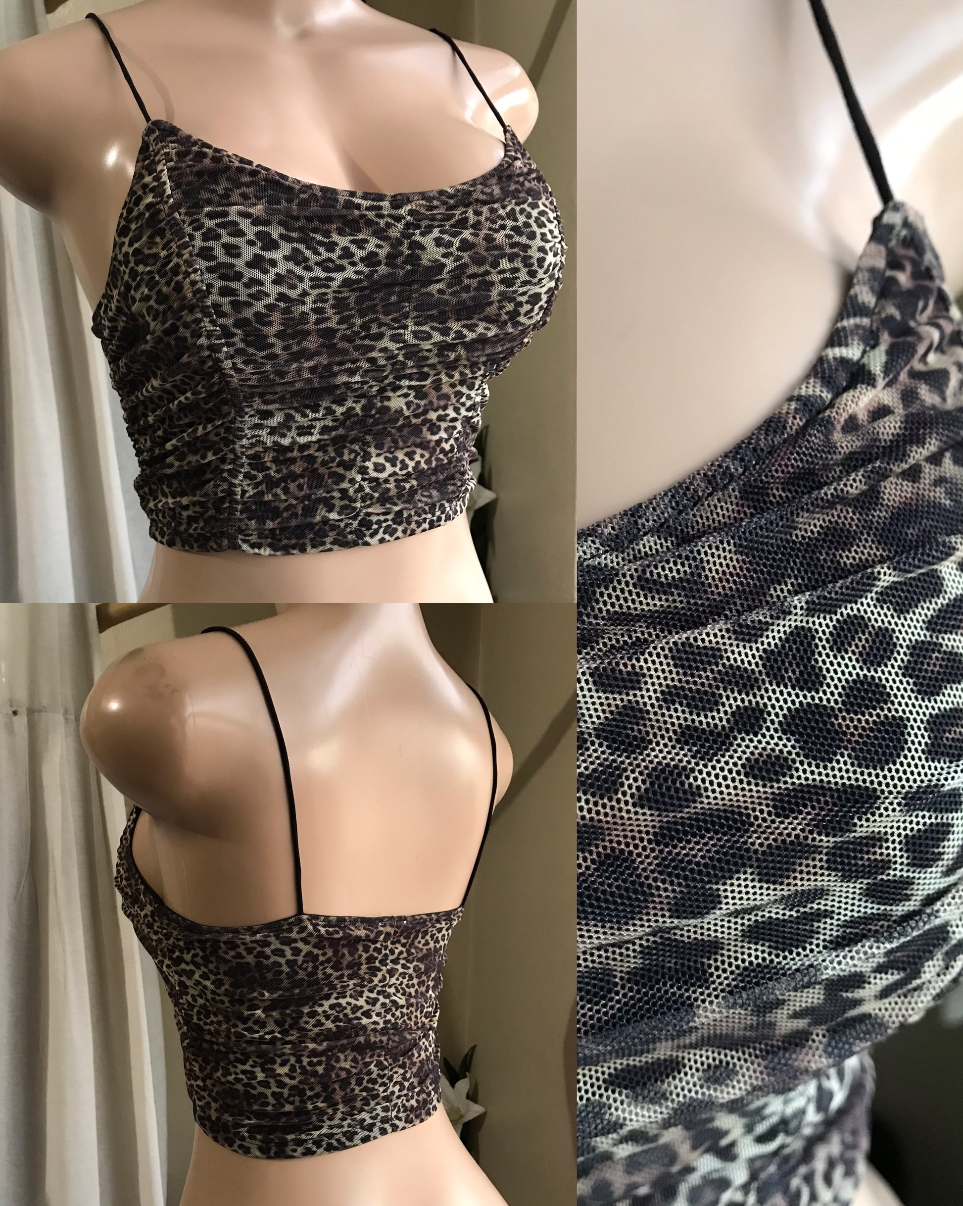 retro cheetah spaghetti crop top stretchy mesh xs/ to m