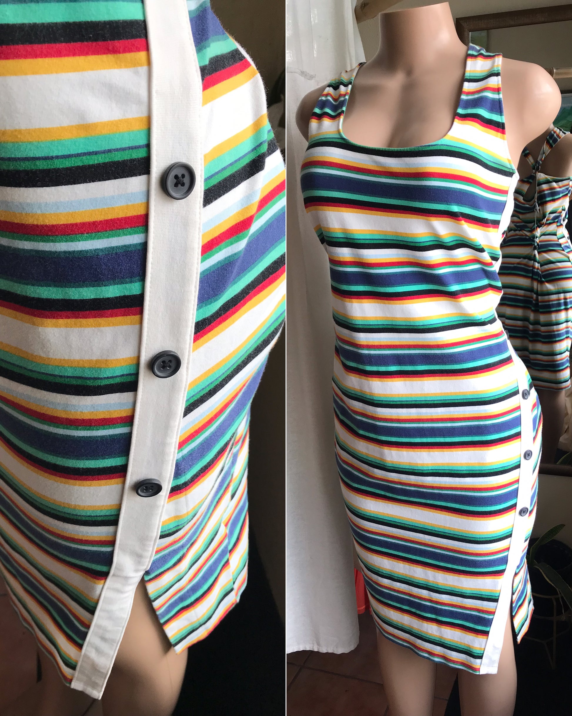 express candy stripe tank dress with side buttons . plus /xl