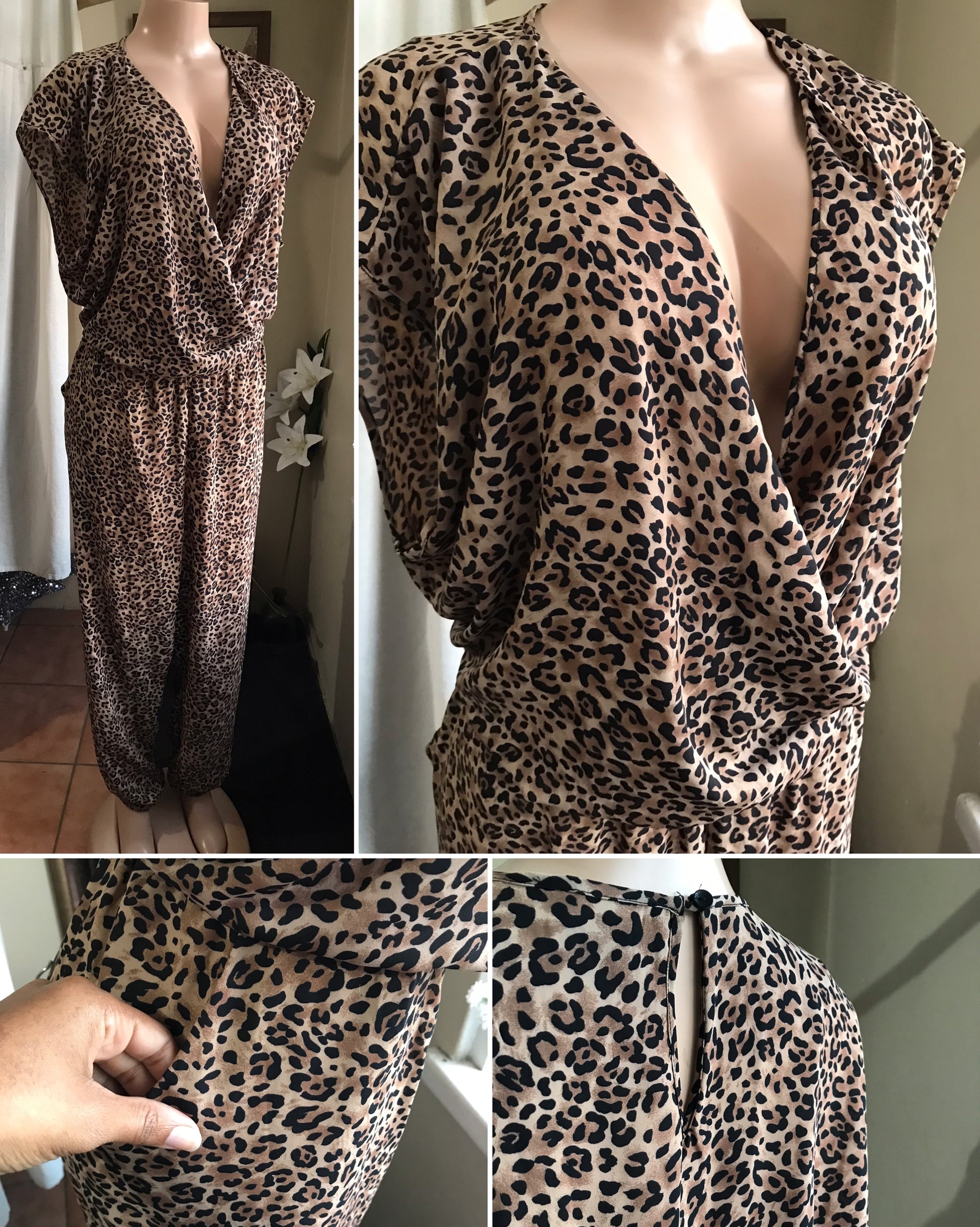 cheetah harem jumpsuit with pockets ~~~ plus /xl : 3x