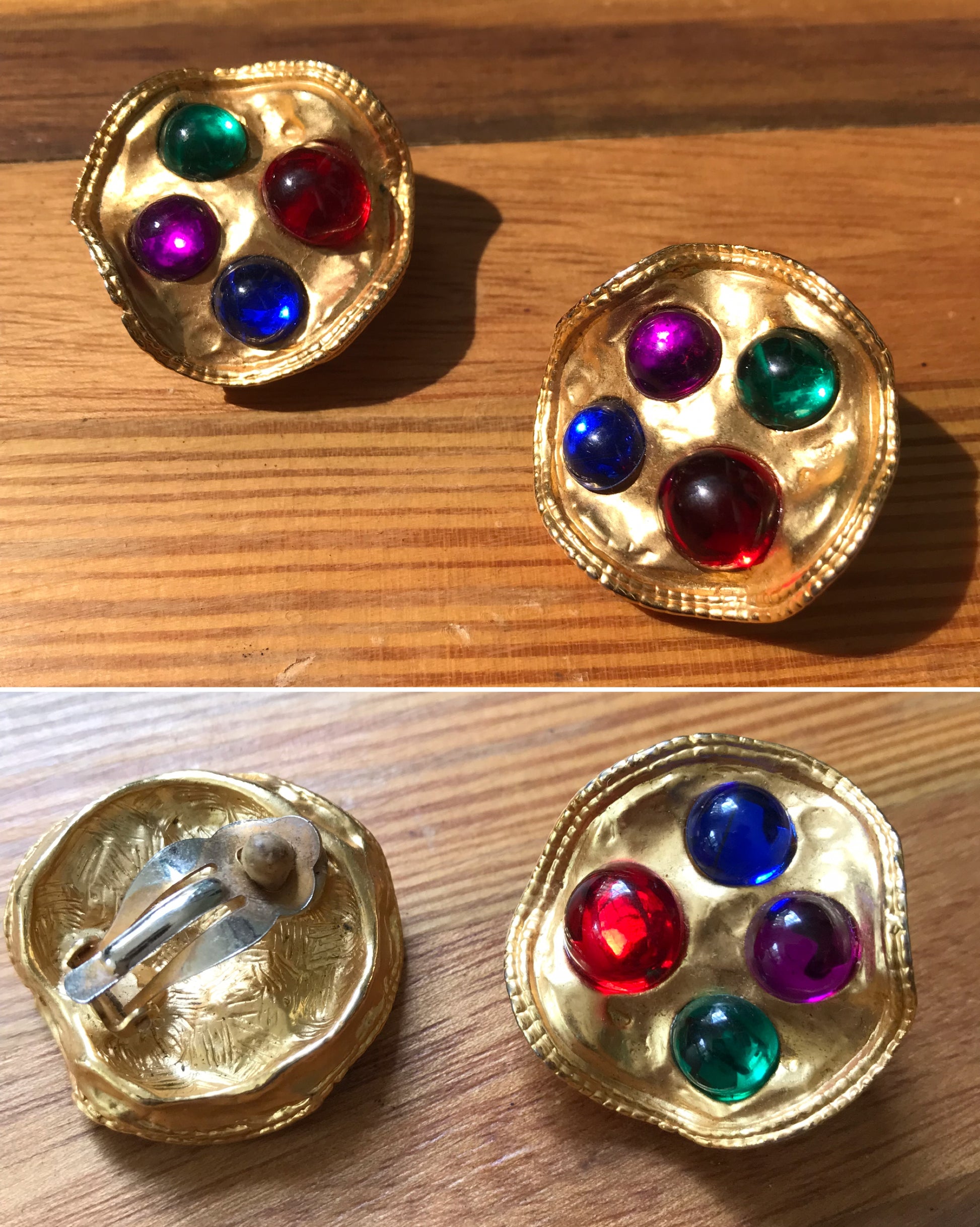 vintage large gold clip on earrings multicolour ***