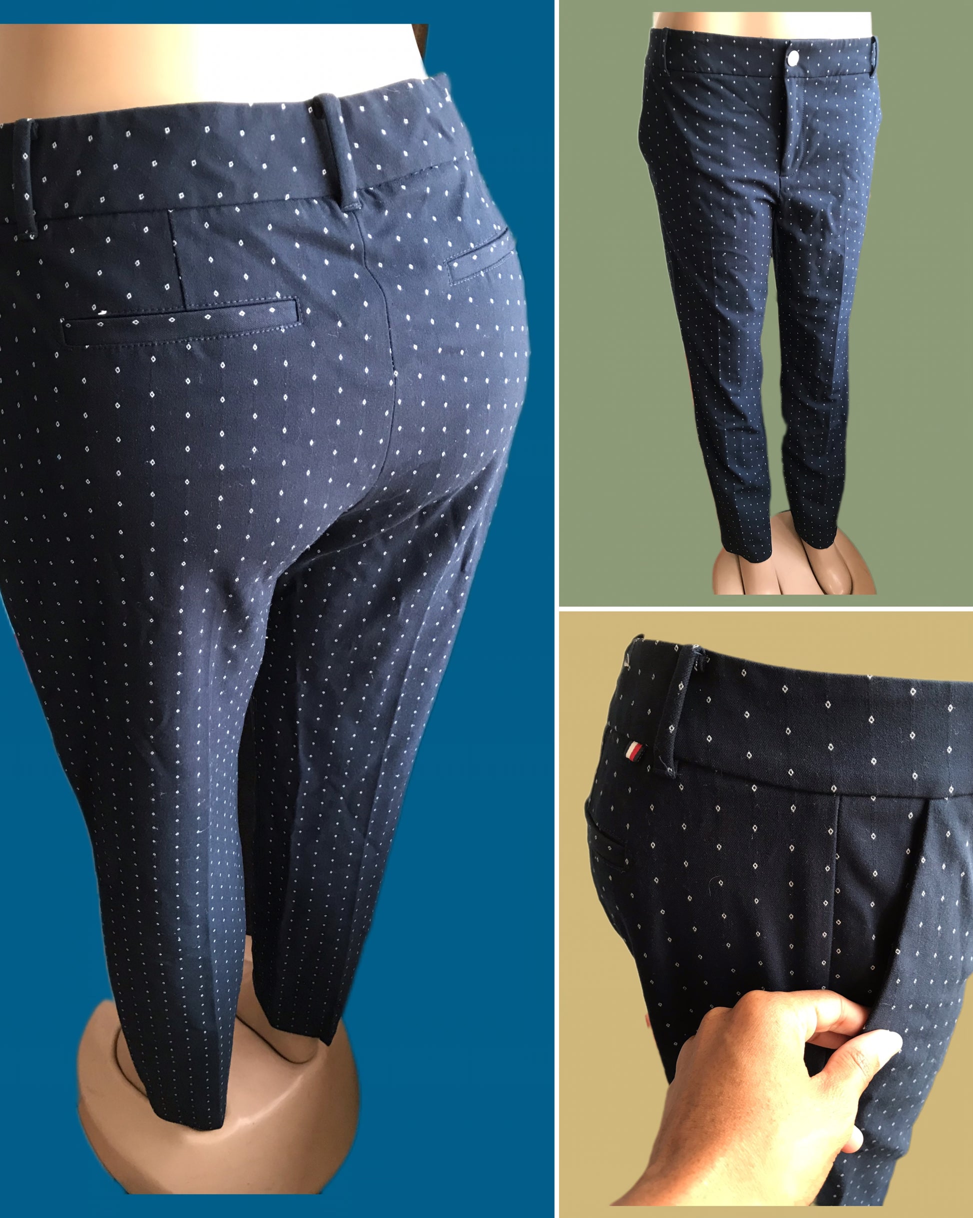 Tommy Hilfiger navy professional pants diamond print stretch ::: M