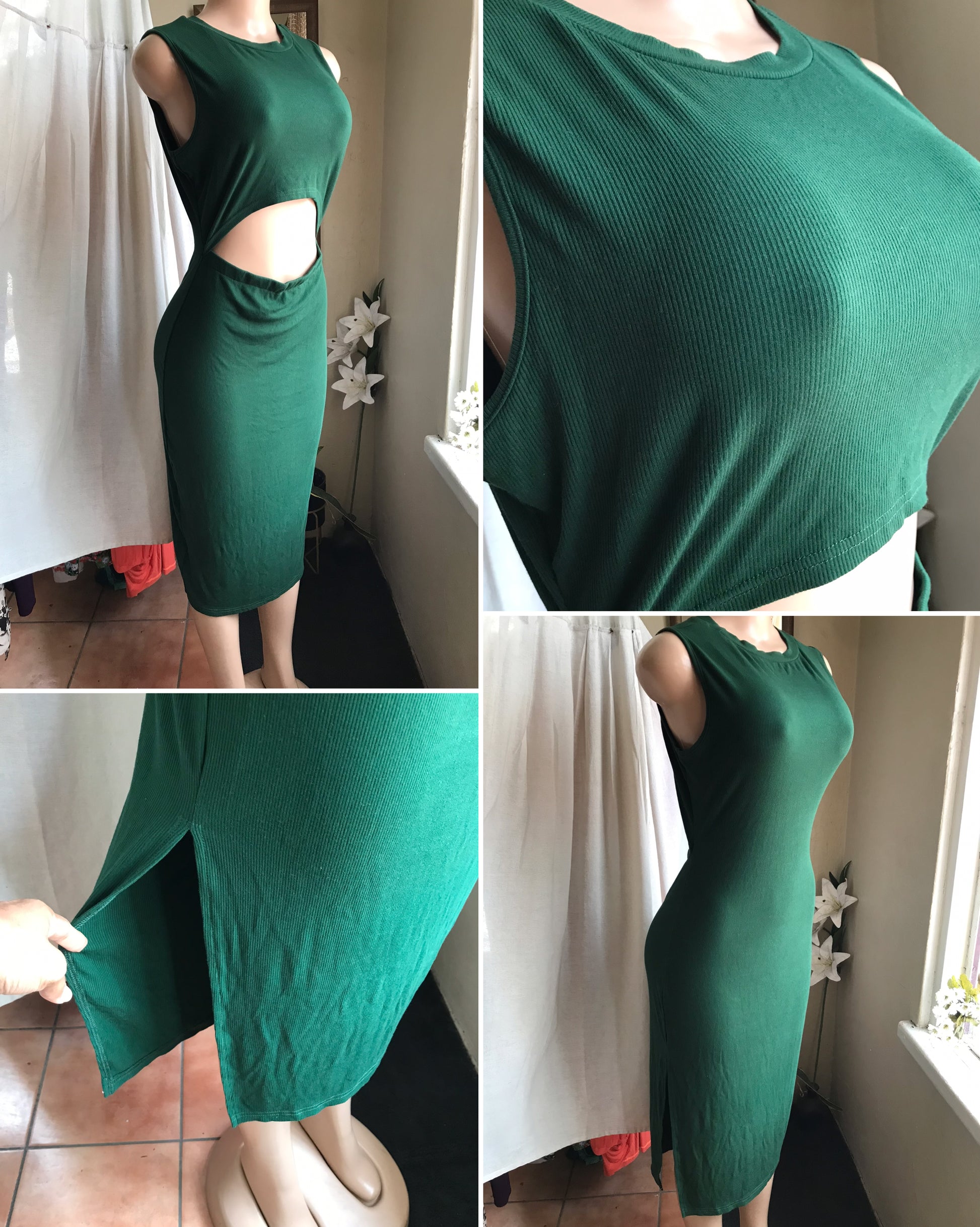green ribbed cutout midi dress . M to L