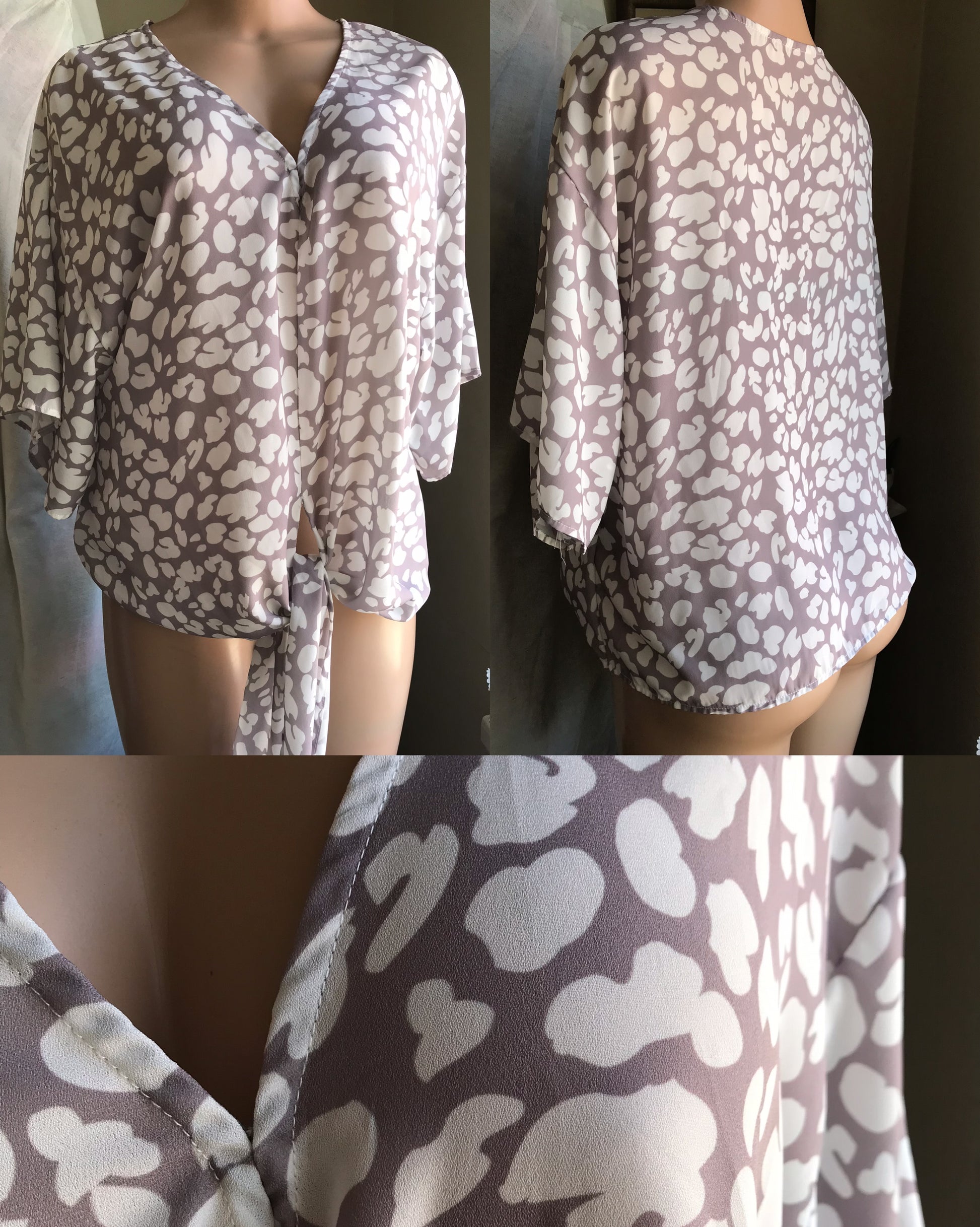 cream print tie front top work/play ... /xl to 2x