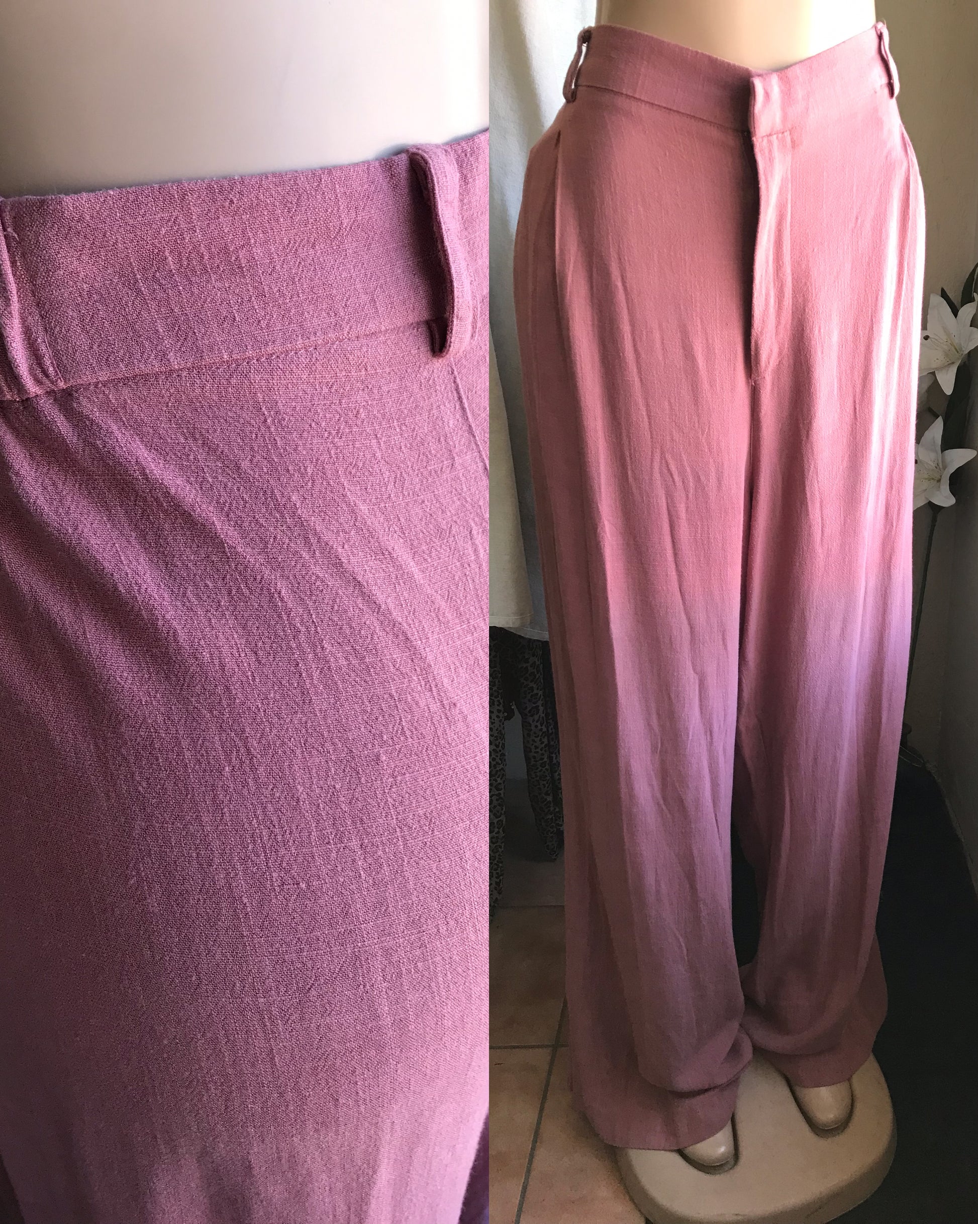 blush linen loose pants ::: /xl : 2x to 3x ,,,