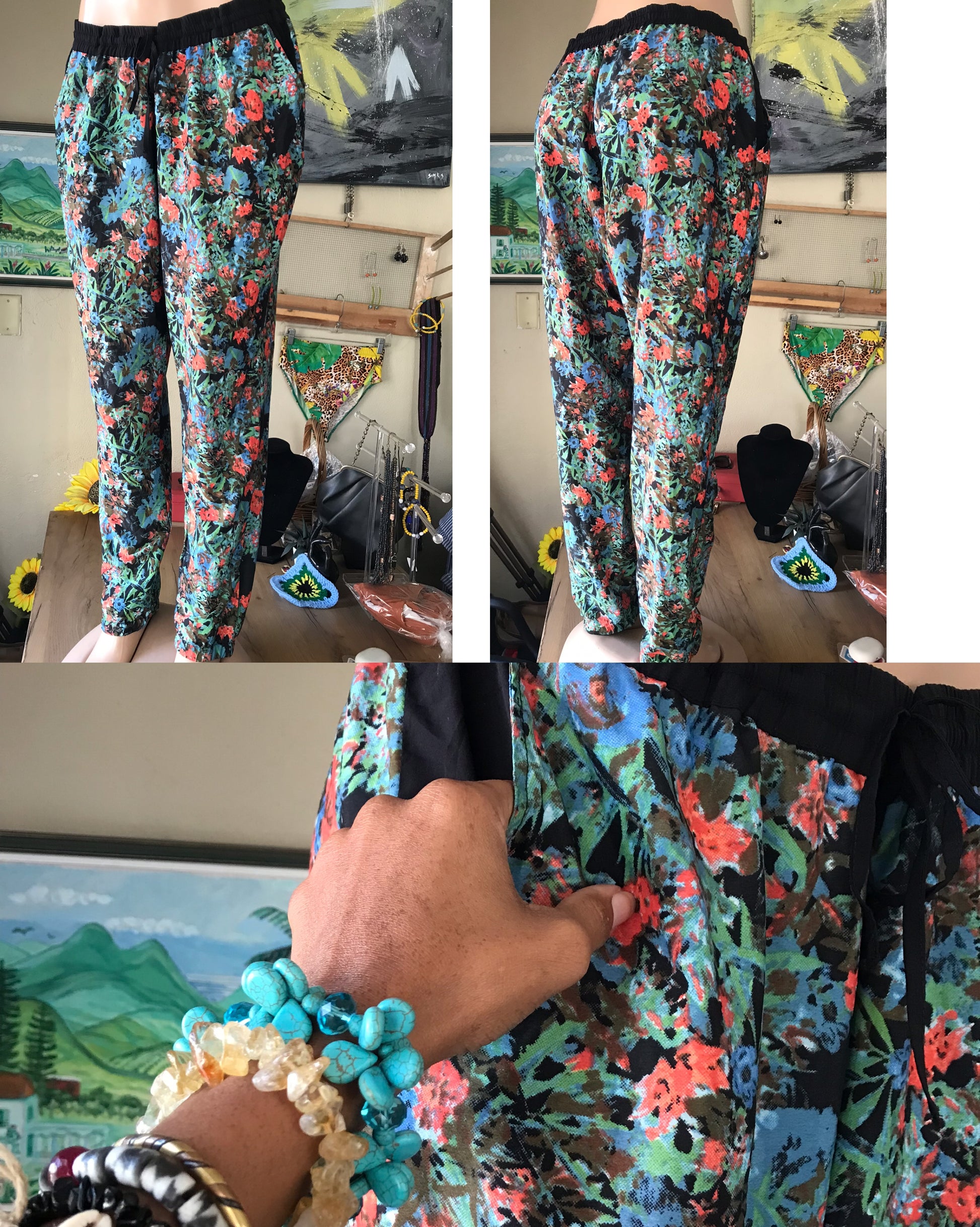 black floral jogger pants ::: plus /xl