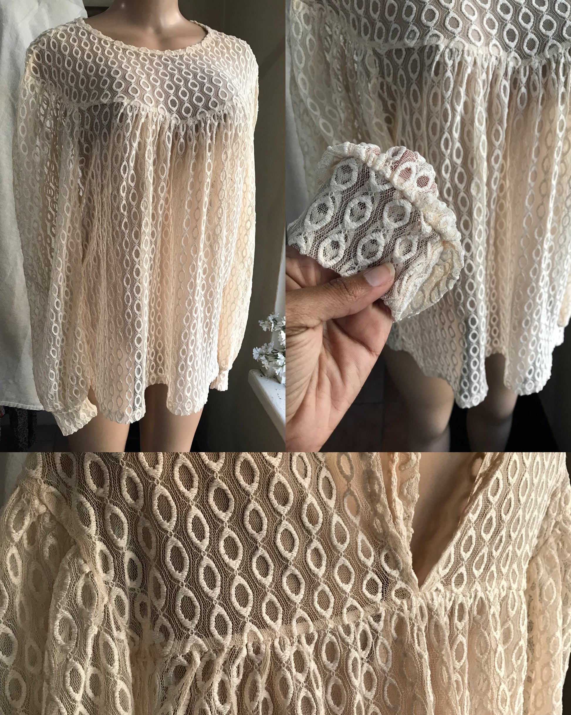 Zara lace balloon long sleeve  blouse work/play... m