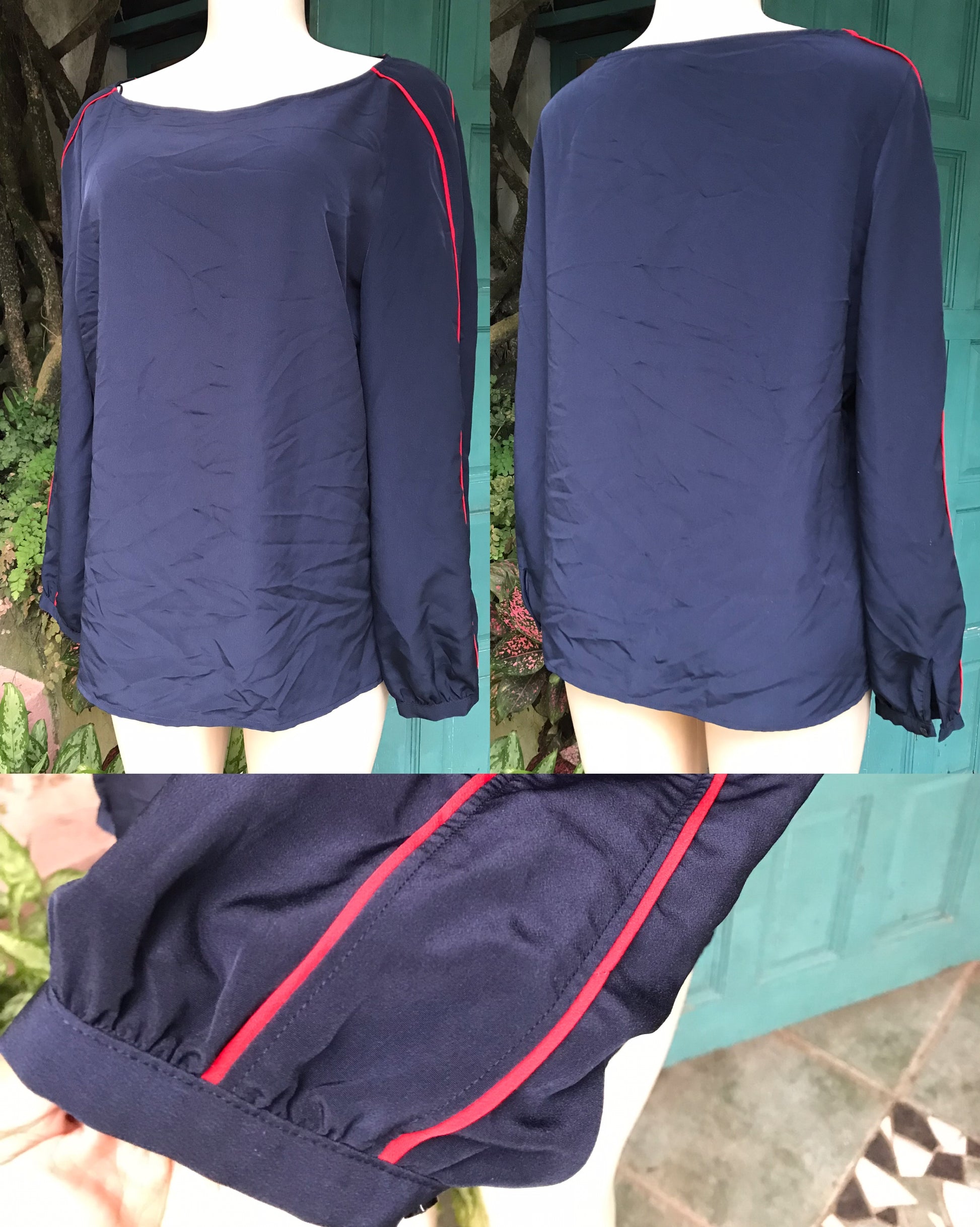 Banana Republic Navy red trim long sleeve professional blouse ...  L