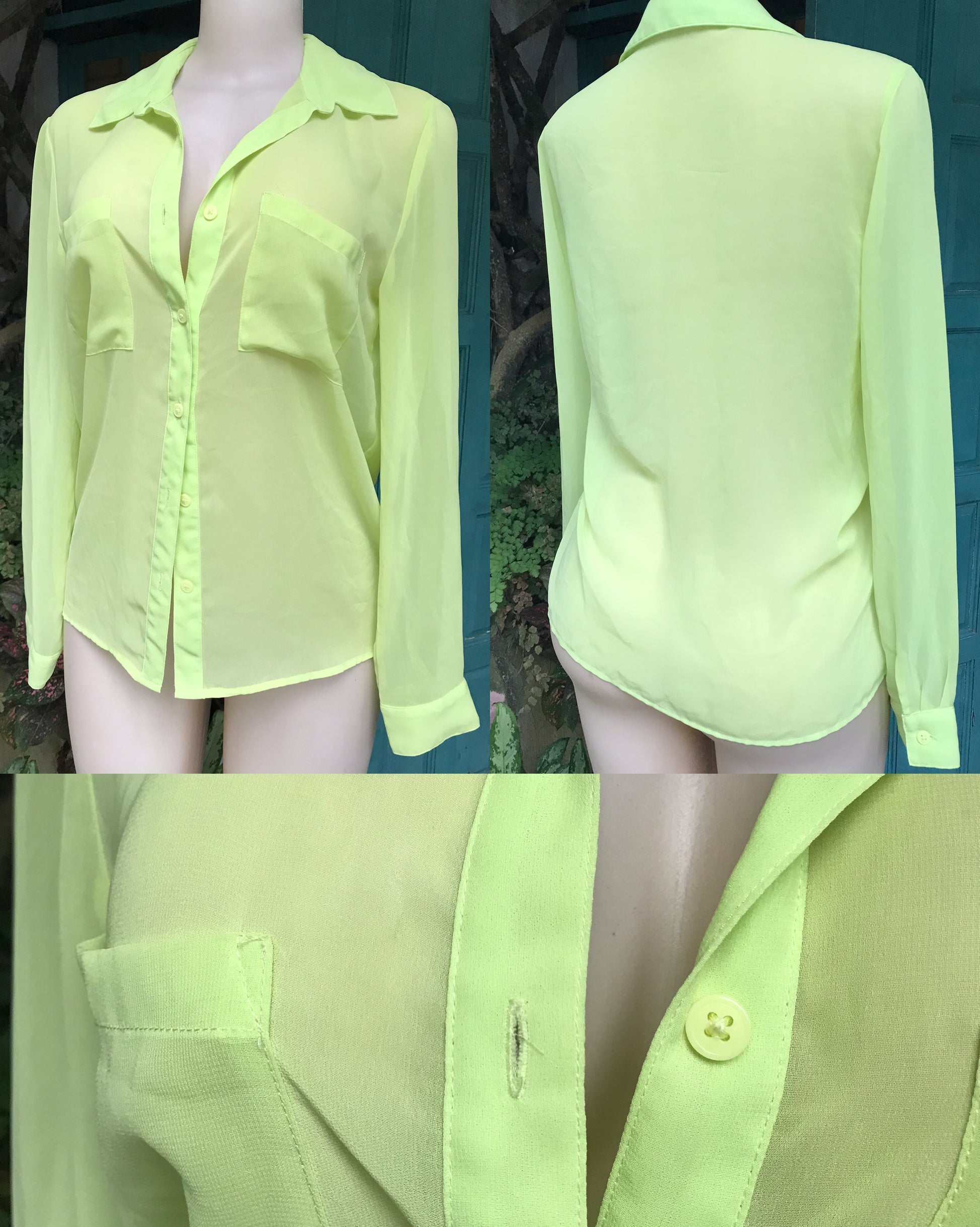 Neon sheer button blouse work/play...  S