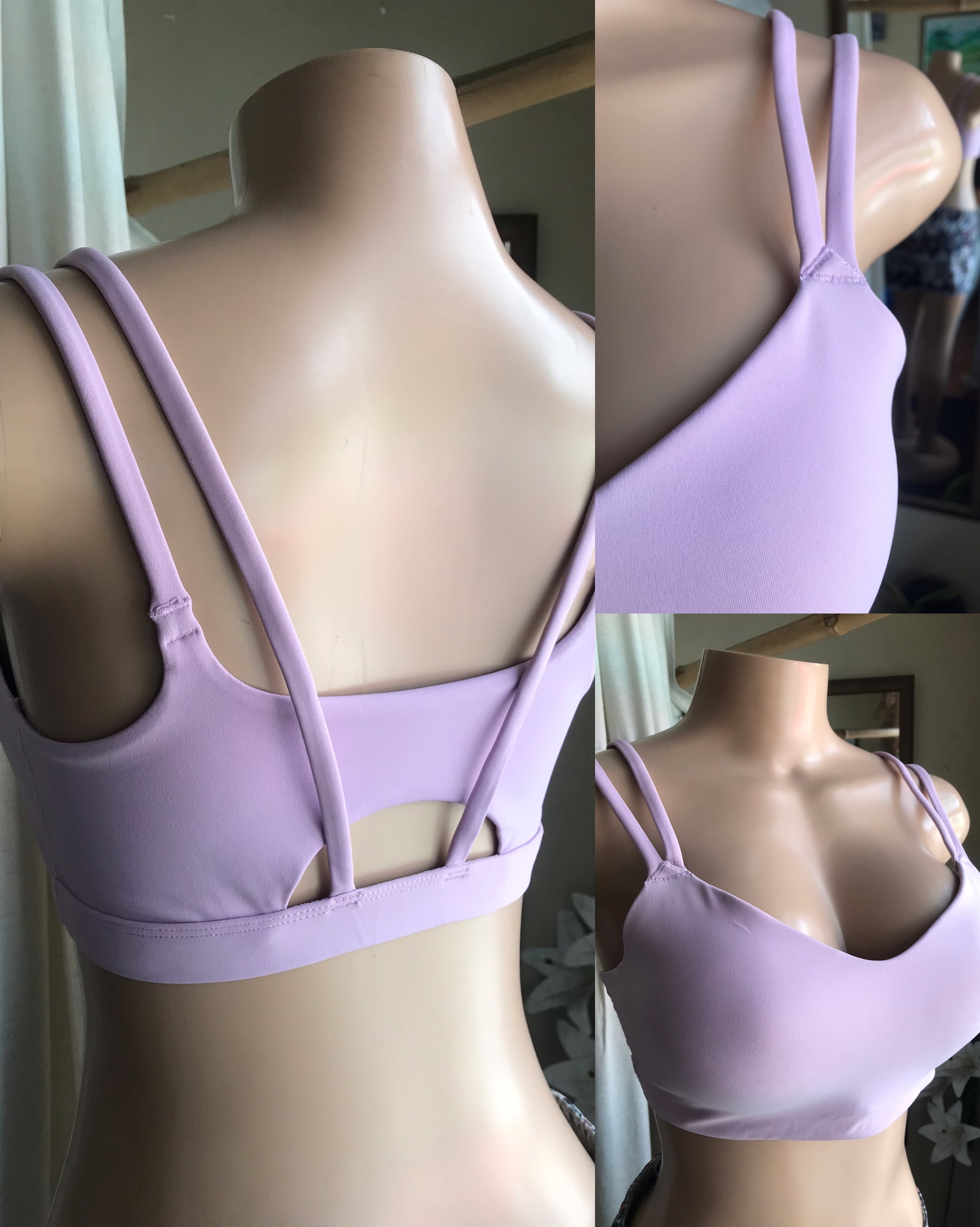 lavender exercise crop top cross back ... M