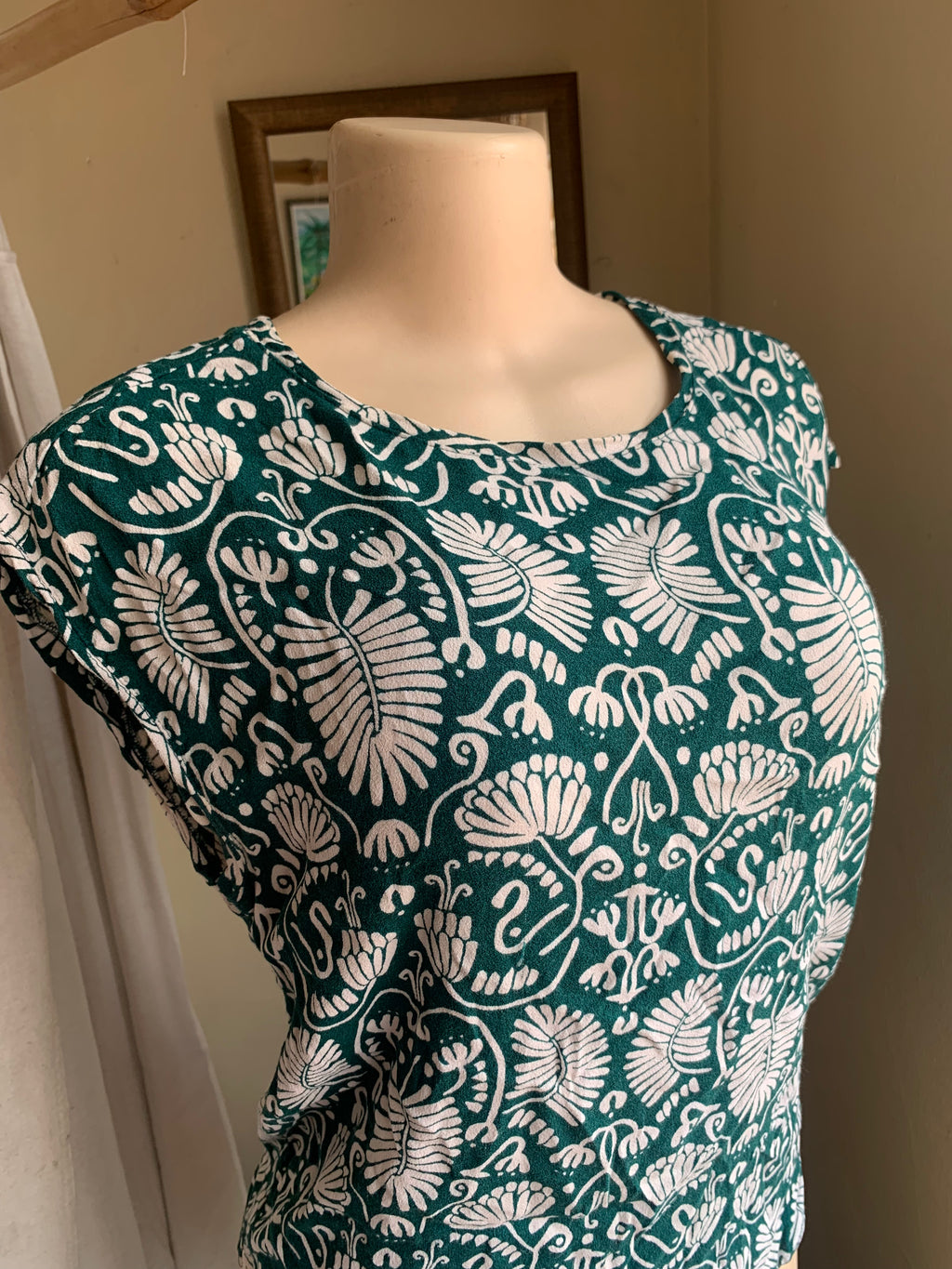 Emerald Green Leaf Print Blouse ... M